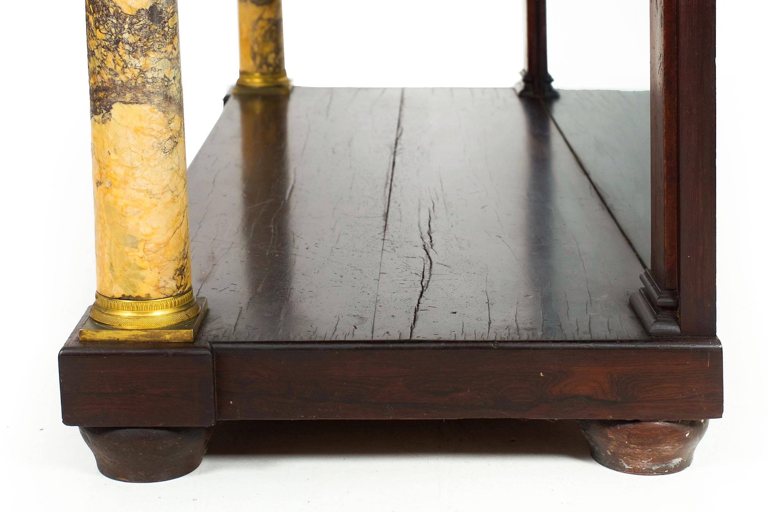 19th Century Empire Antique Mahogany Marble Top Pier Console Table For Sale 10