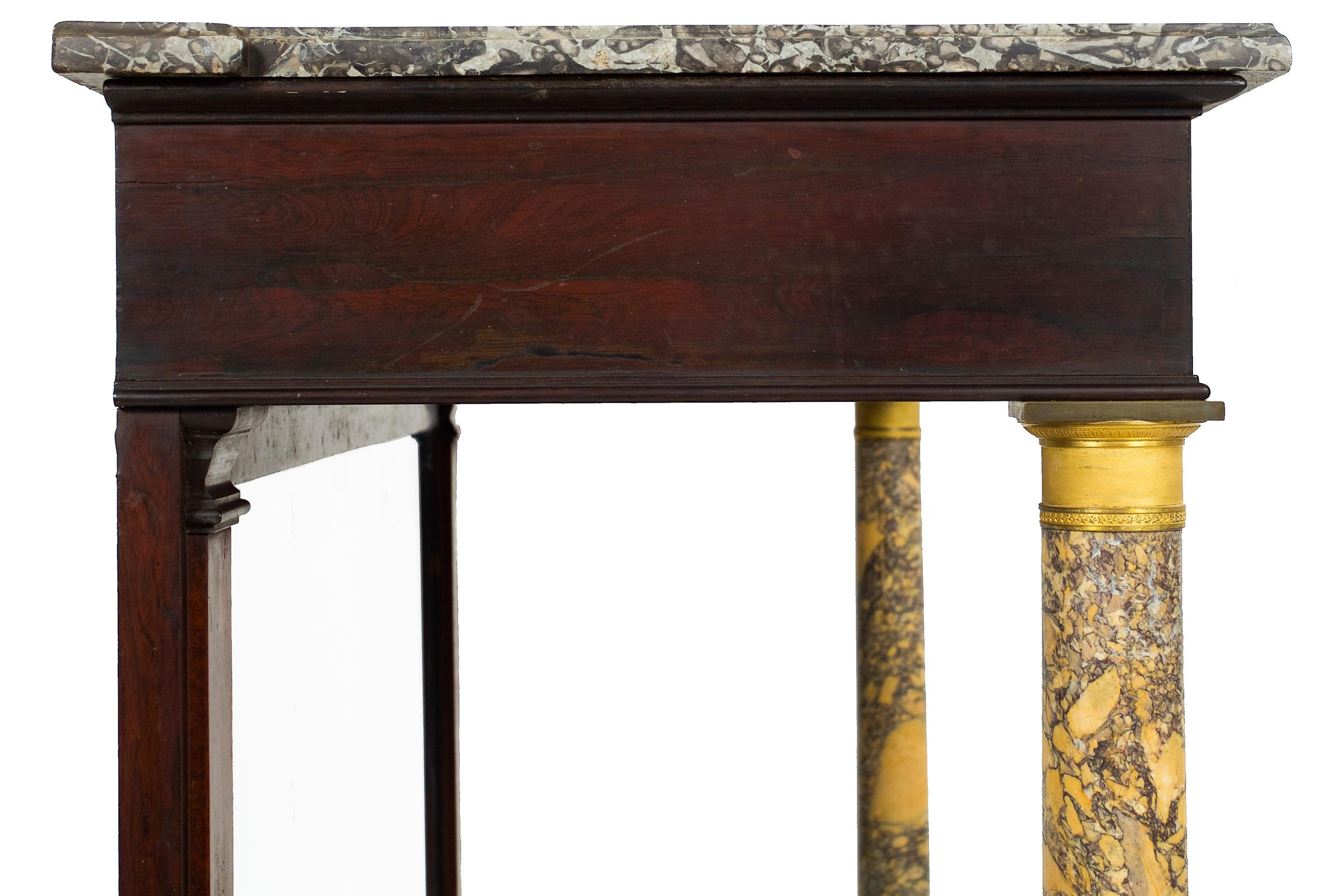 19th Century Empire Antique Mahogany Marble Top Pier Console Table For Sale 11
