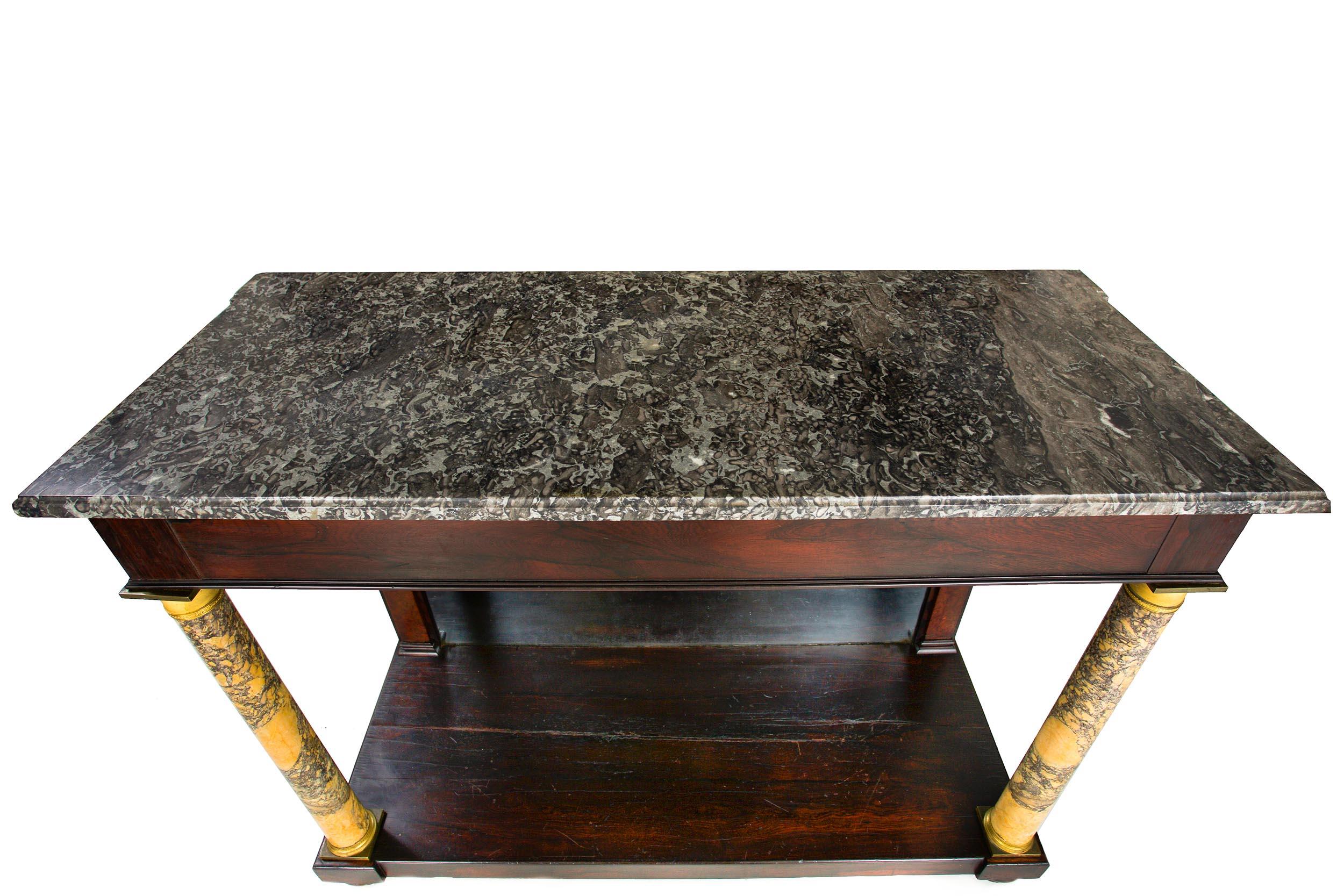 19th Century Empire Antique Mahogany Marble Top Pier Console Table For Sale 2