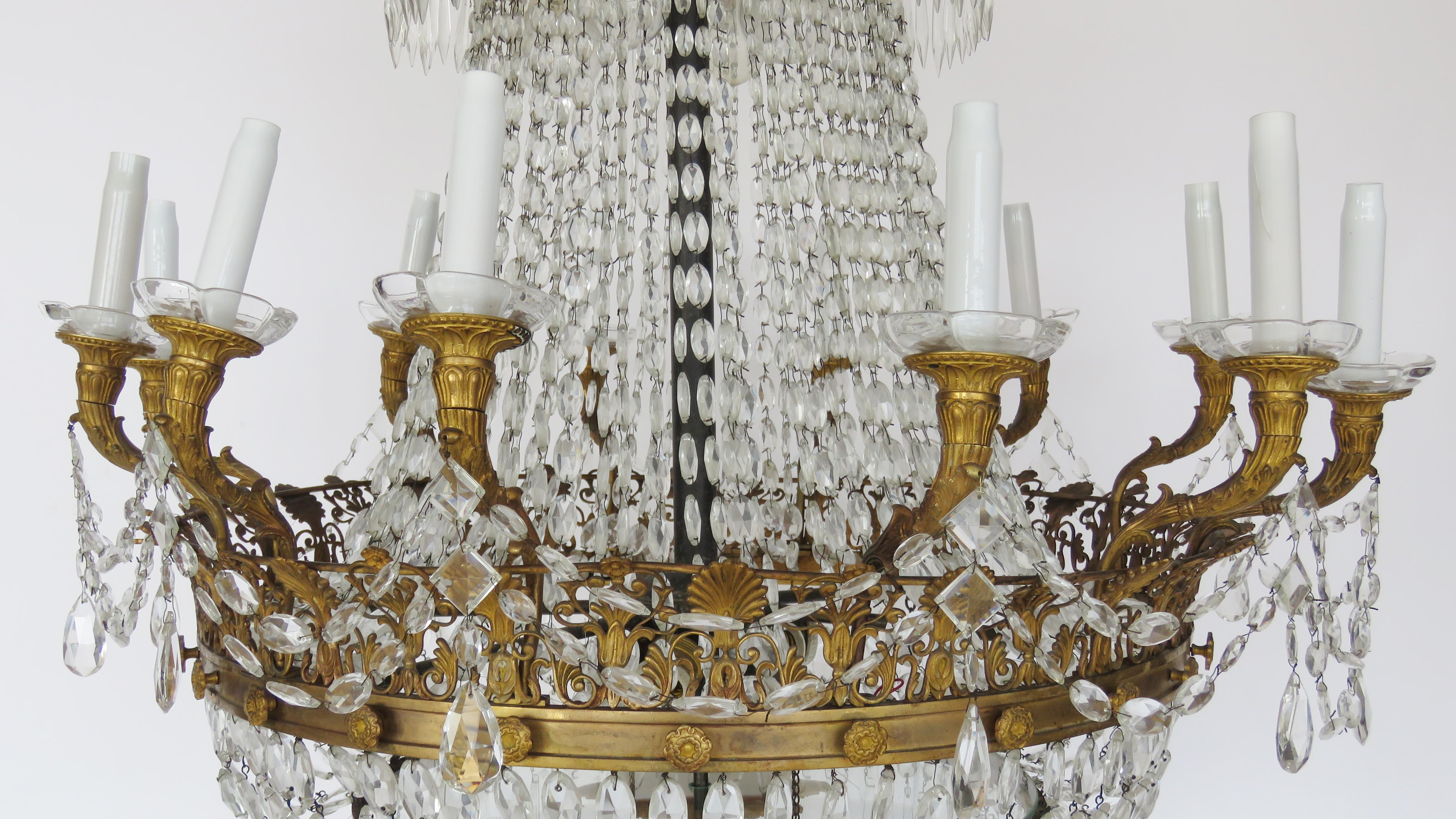 19th Century Empire Baccarat Style Gilt Bronze and Crystal Chandelier, 24 Lights For Sale 5