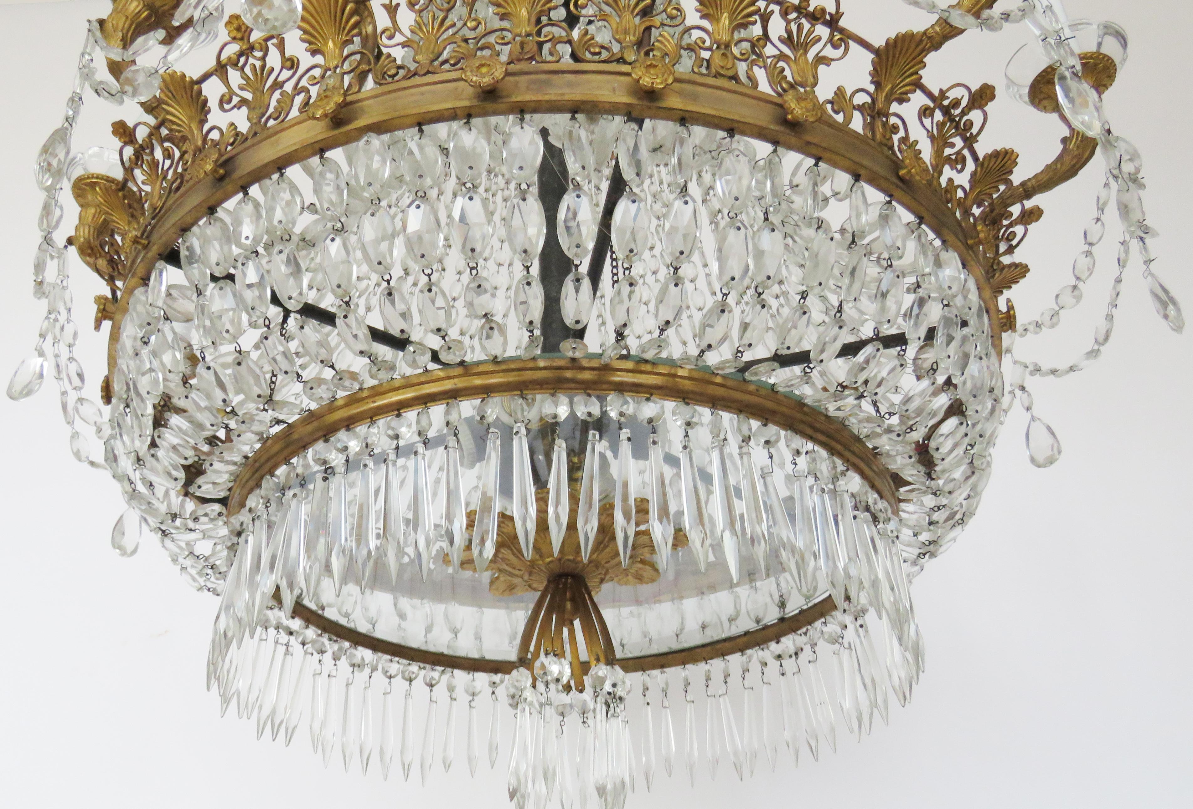 19th Century Empire Baccarat Style Gilt Bronze and Crystal Chandelier, 24 Lights For Sale 7