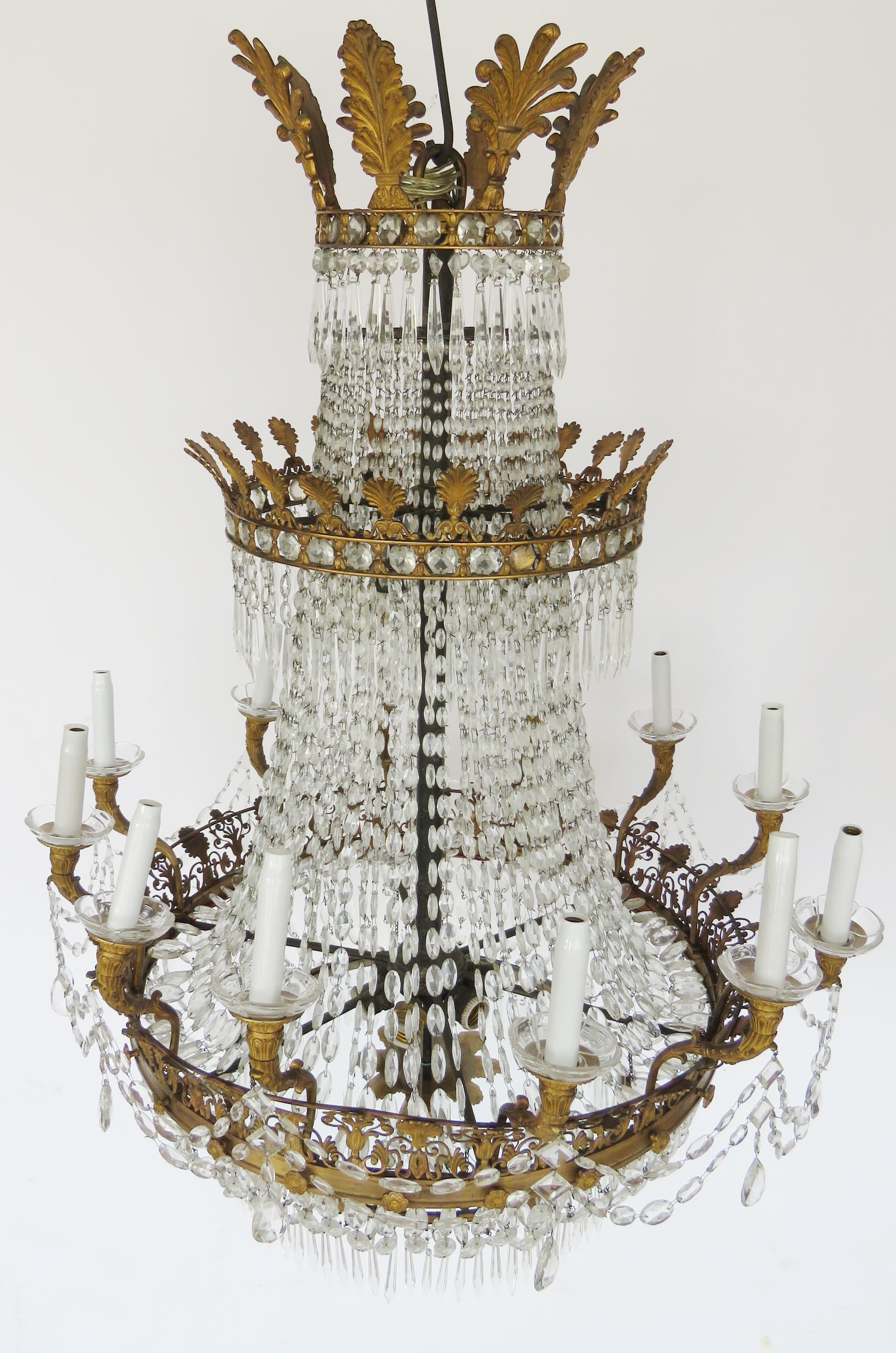 French 19th Century Empire Baccarat Style Gilt Bronze and Crystal Chandelier, 24 Lights For Sale