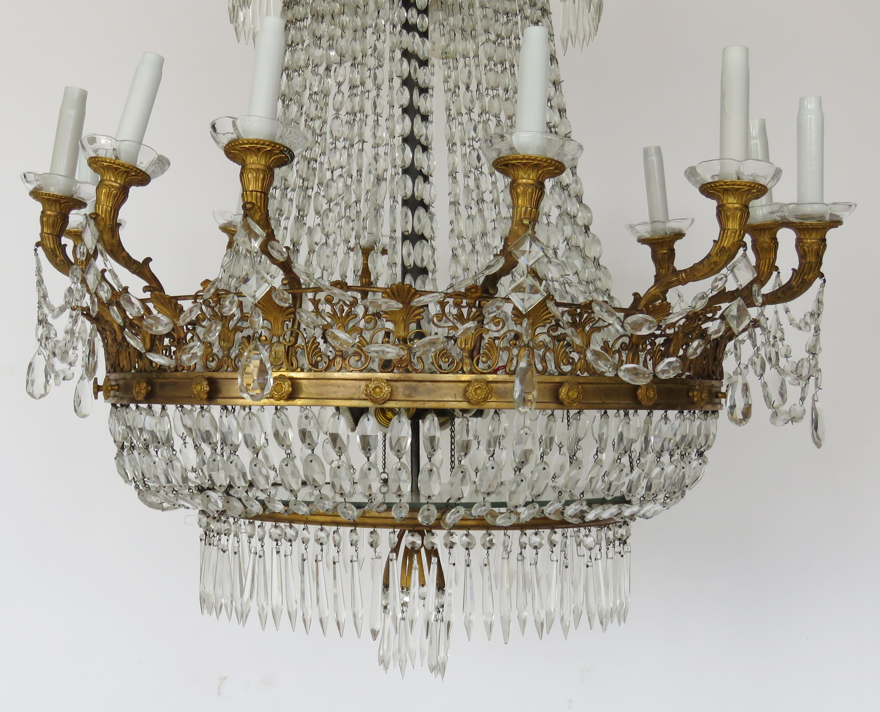 19th Century Empire Baccarat Style Gilt Bronze and Crystal Chandelier, 24 Lights For Sale 3