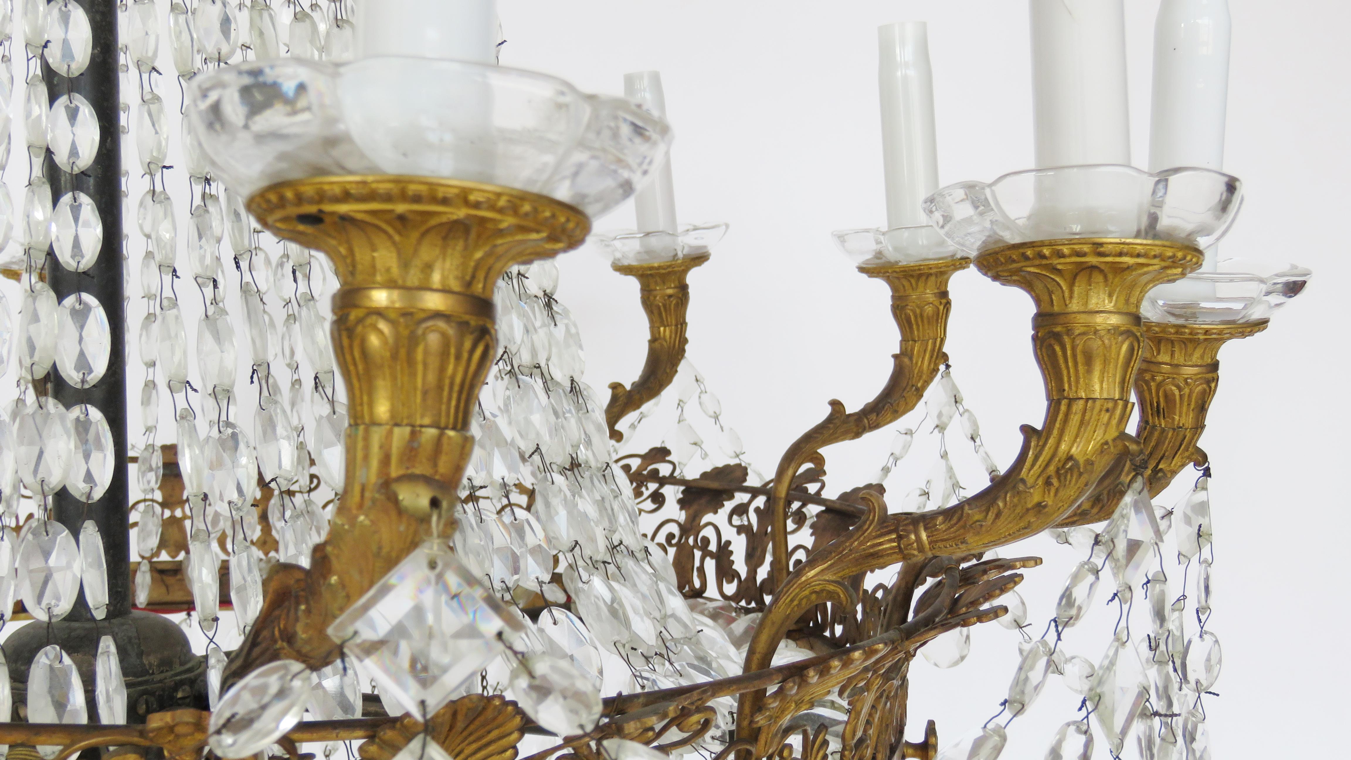19th Century Empire Baccarat Style Gilt Bronze and Crystal Chandelier, 24 Lights For Sale 4