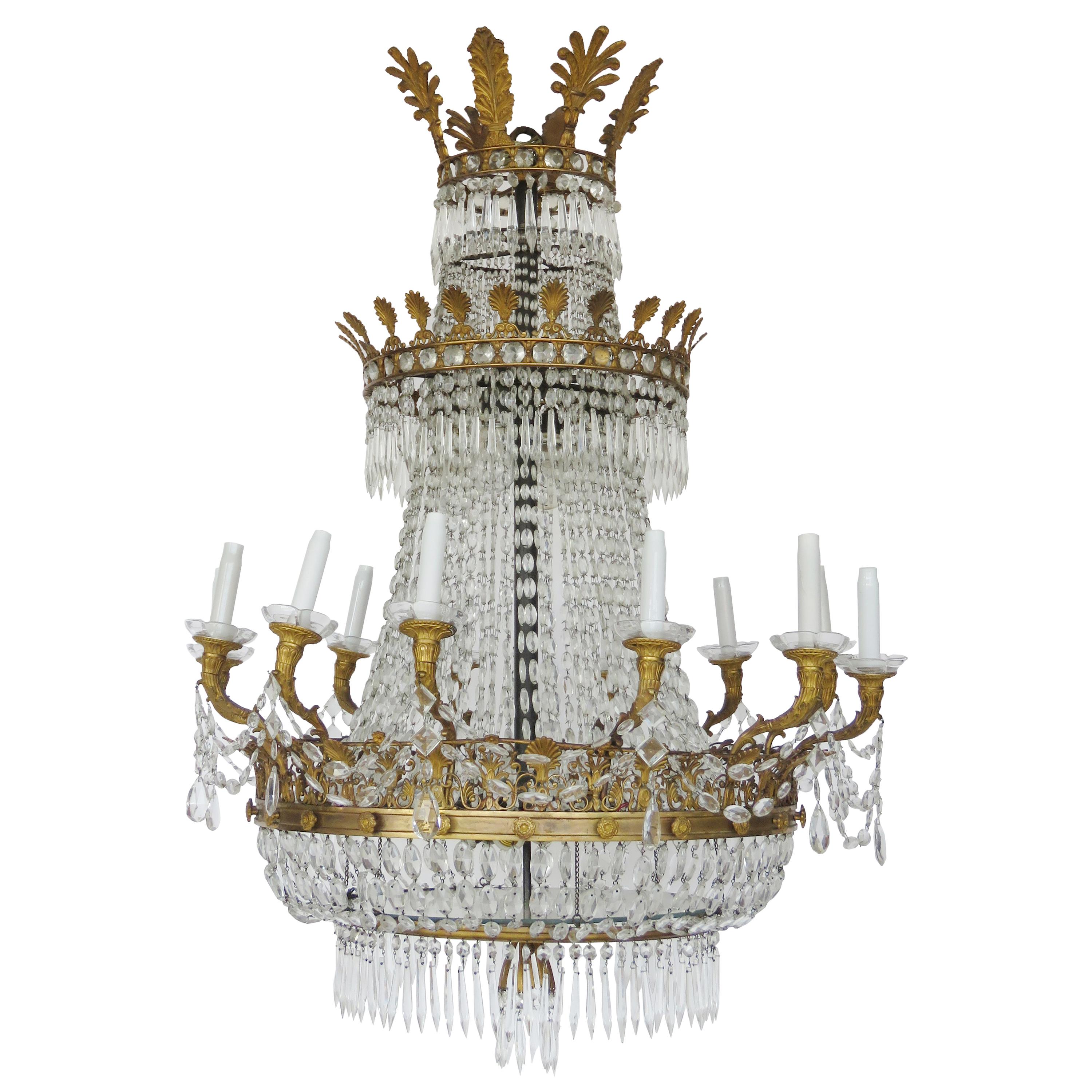 19th Century Empire Baccarat Style Gilt Bronze and Crystal Chandelier, 24 Lights For Sale