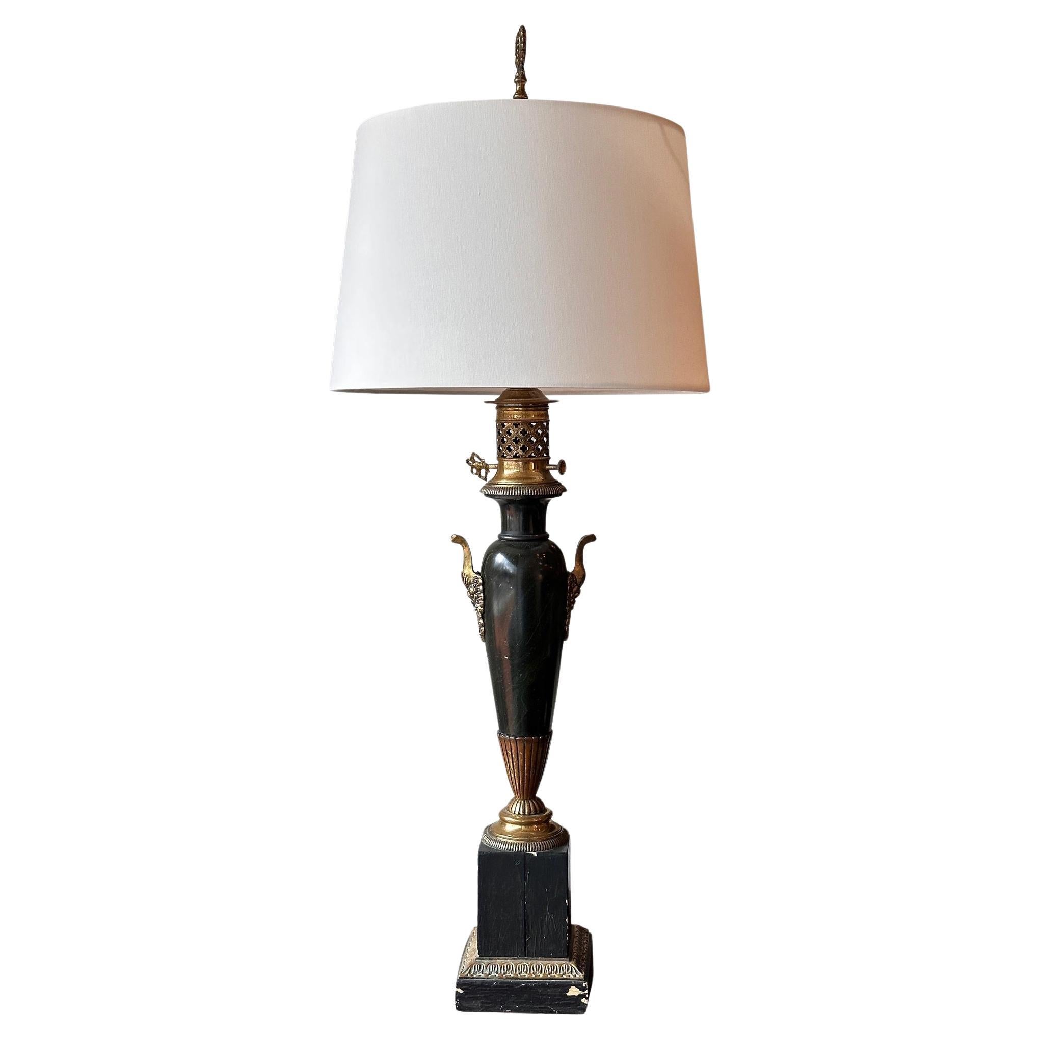 19th Century Empire Brass and Giltwood Lamp For Sale