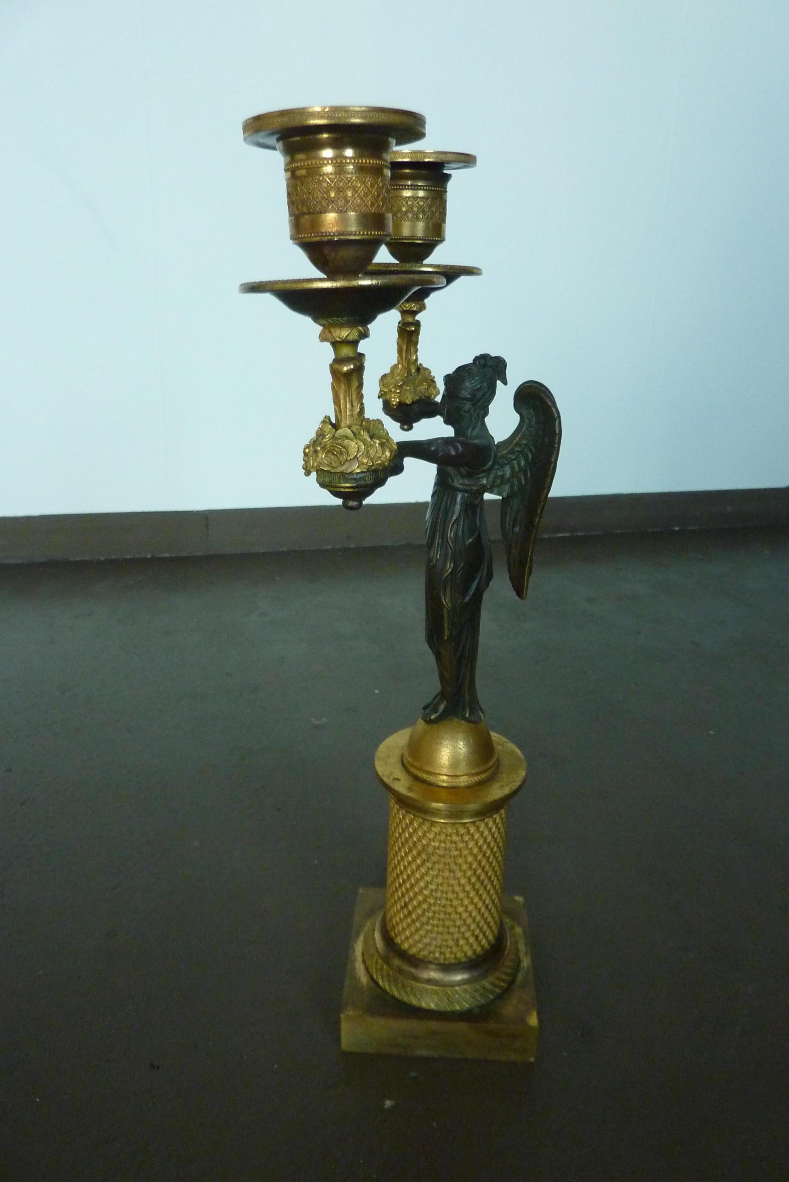 French 19th Century Empire Bronze Fire-Gilded Candlestick