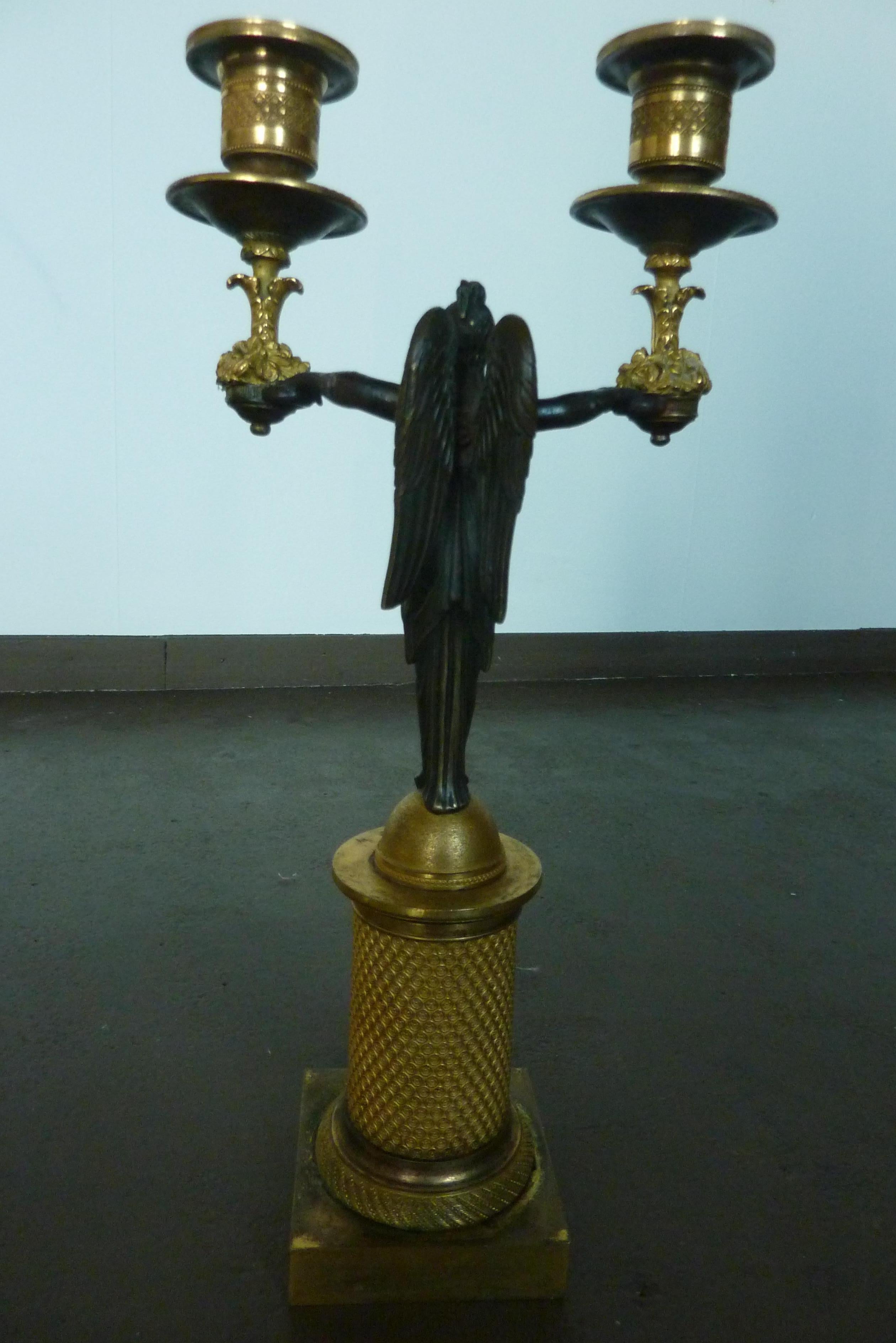 Gilt 19th Century Empire Bronze Fire-Gilded Candlestick