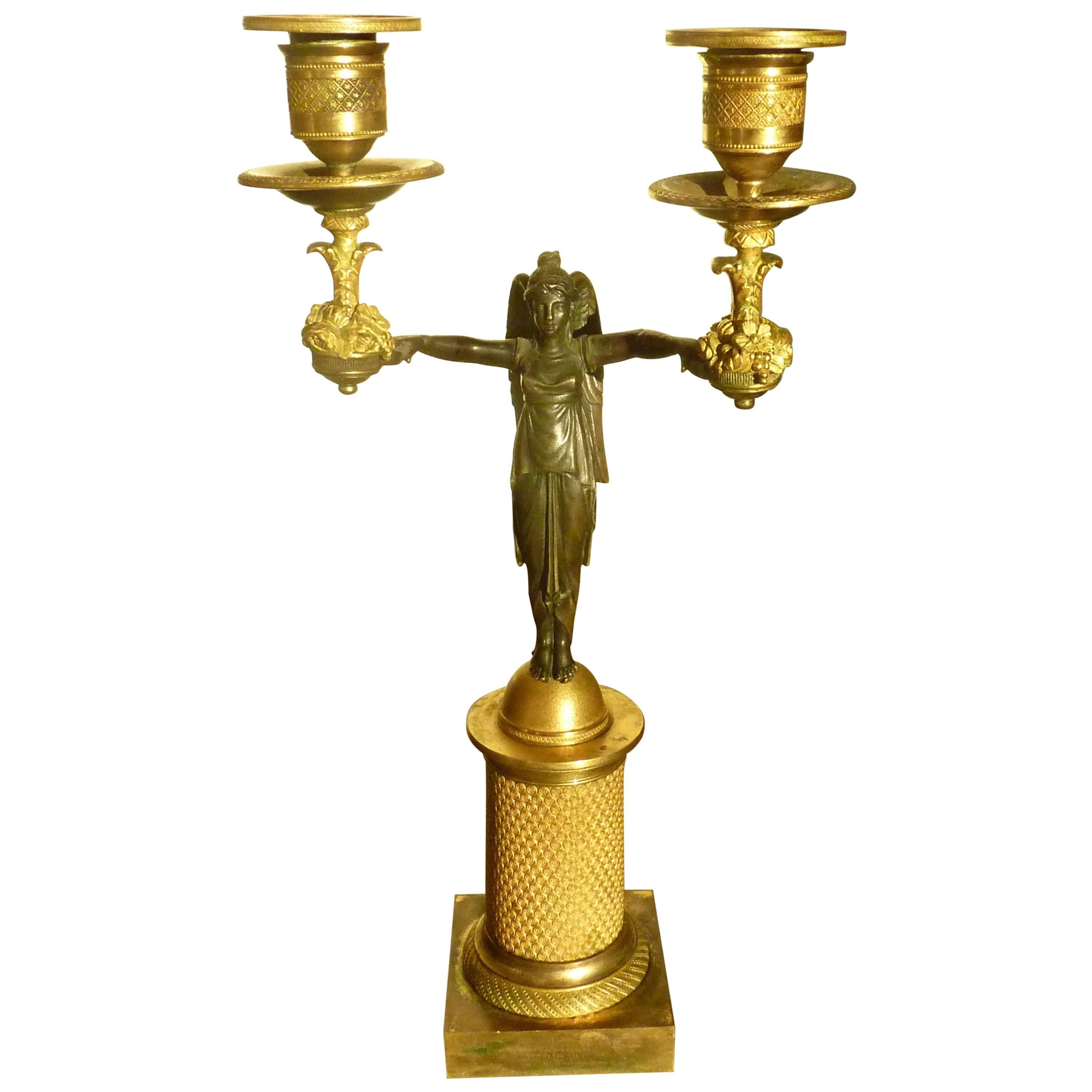 19th Century Empire Bronze Fire-Gilded Candlestick