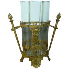 19th Century Empire Bronze Fire-Gilded Crystal Glass Vase