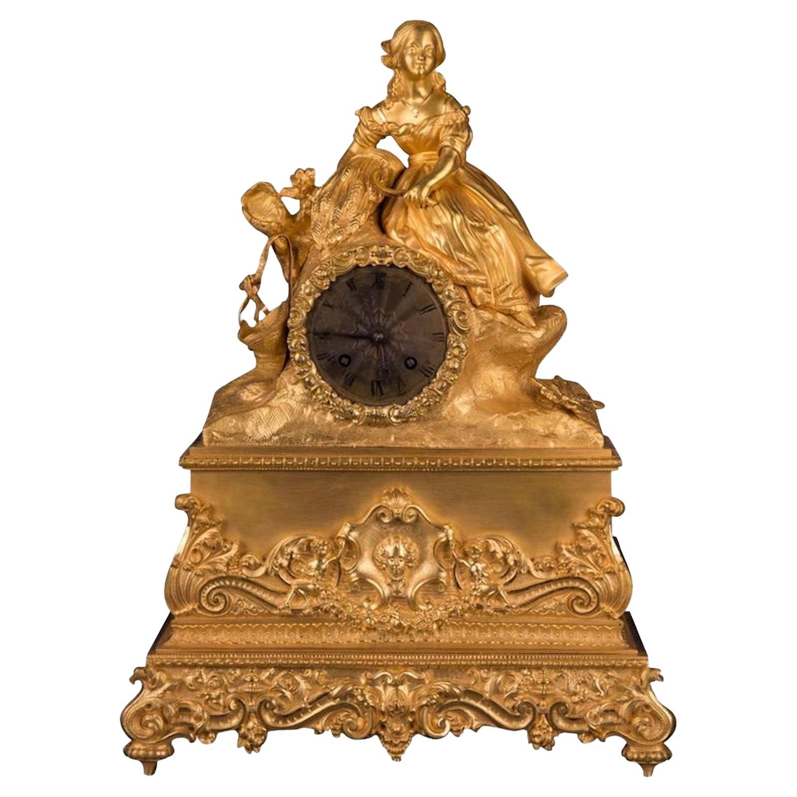 19th Century Empire Bronze Fire-Gilded Pendule
