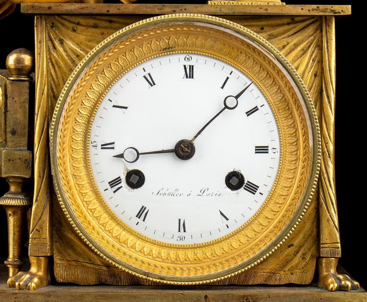 Gilt 19th century Empire Bronze Mantel Clock 