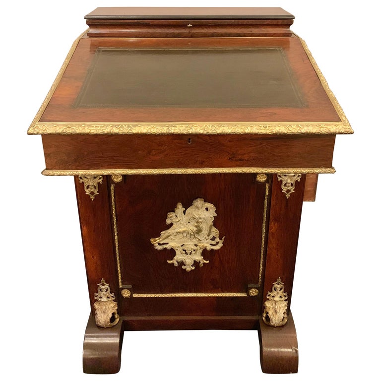 19th Century Empire Bronze Mounted Antique Davenport Desk For Sale