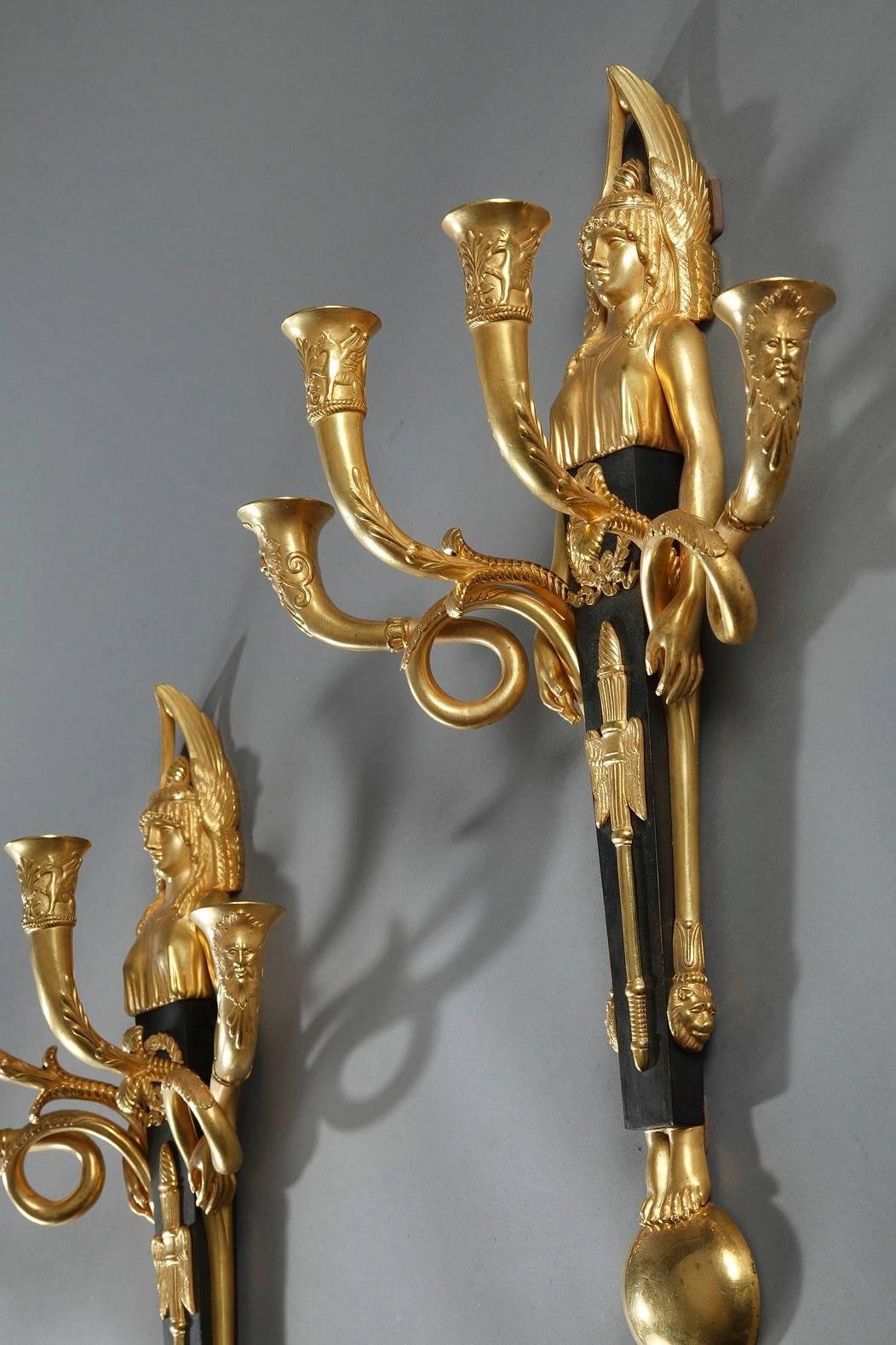 French  19th Century Empire Bronze Sconces For Sale