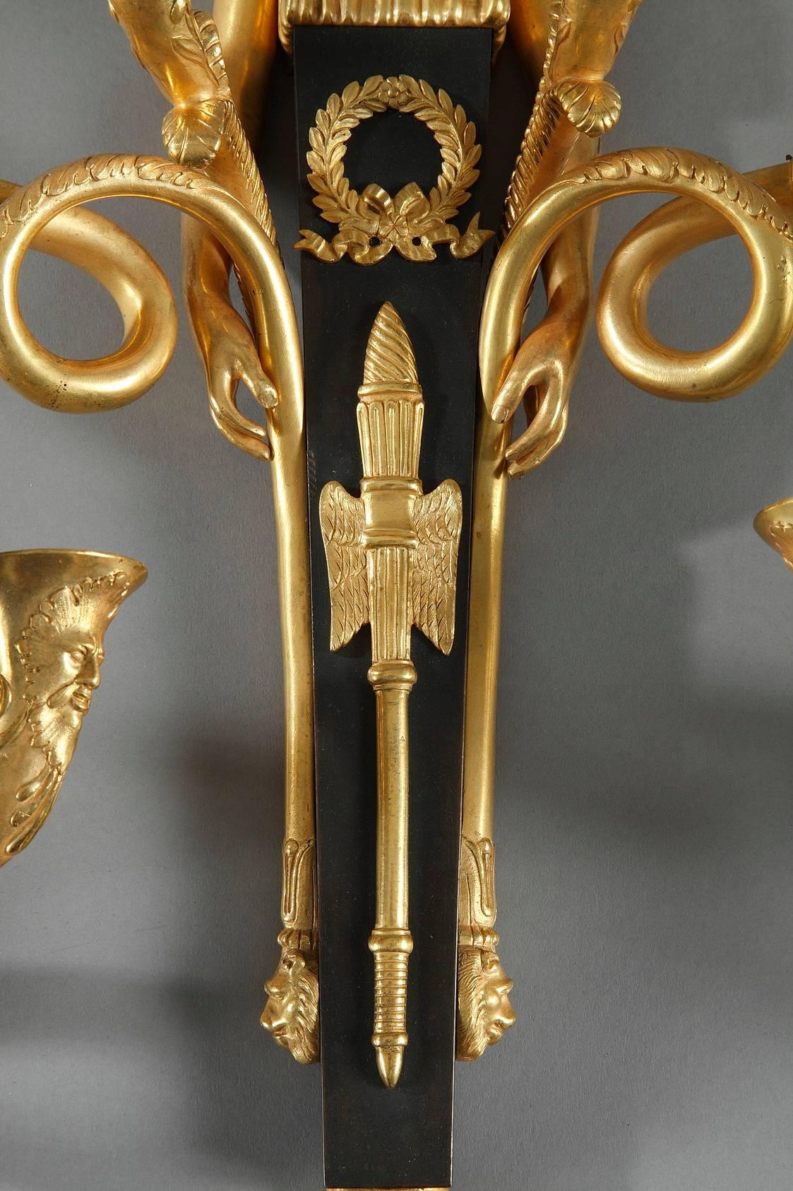  19th Century Empire Bronze Sconces In Good Condition For Sale In Paris, FR