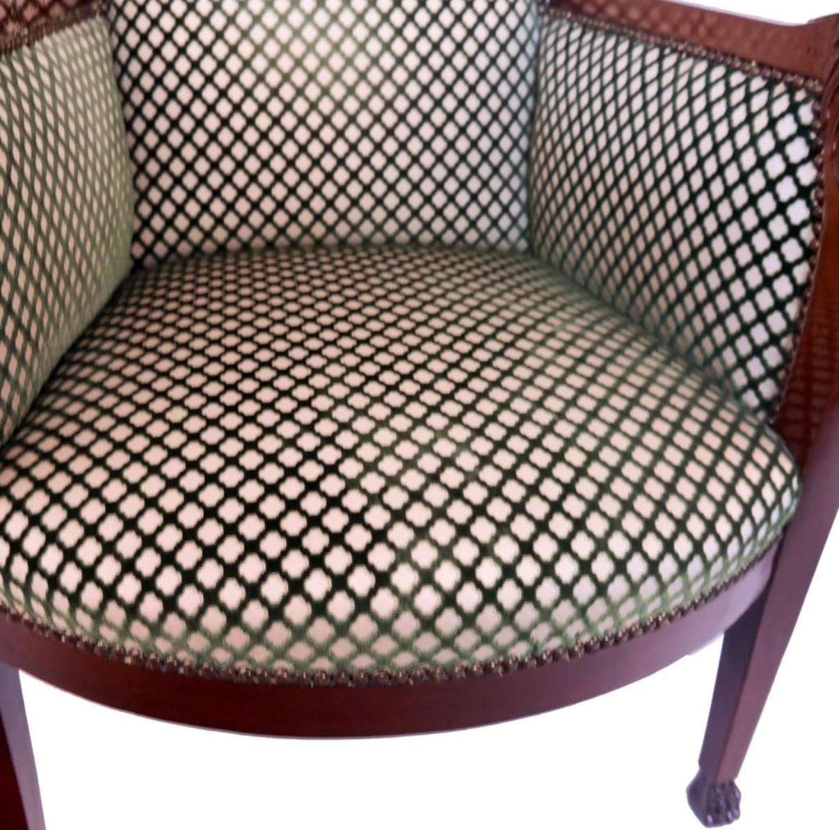 19th Century Empire Carved Mahogany & Cut Velvet Upholstered Bergere For Sale 3