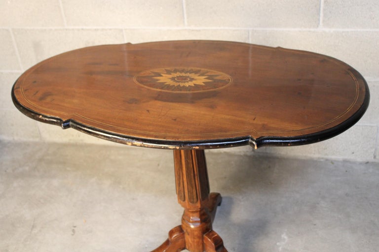 19th Century Italian Marquetry Center Table, mahogany center table For Sale 7