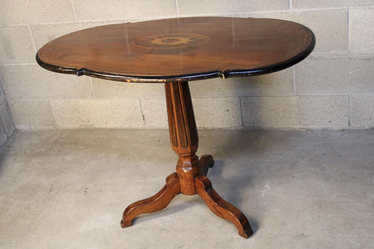 19th Century Italian Marquetry Center Table, mahogany center table For Sale 8