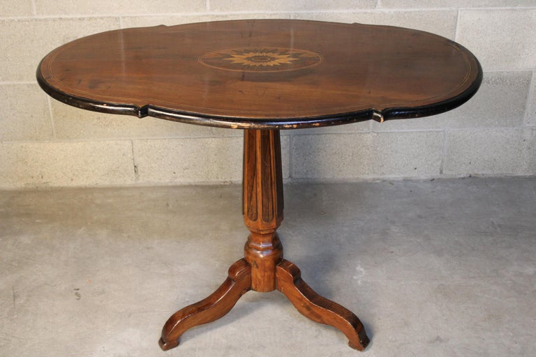 19th Century Italian Marquetry Center Table, mahogany center table For Sale 9