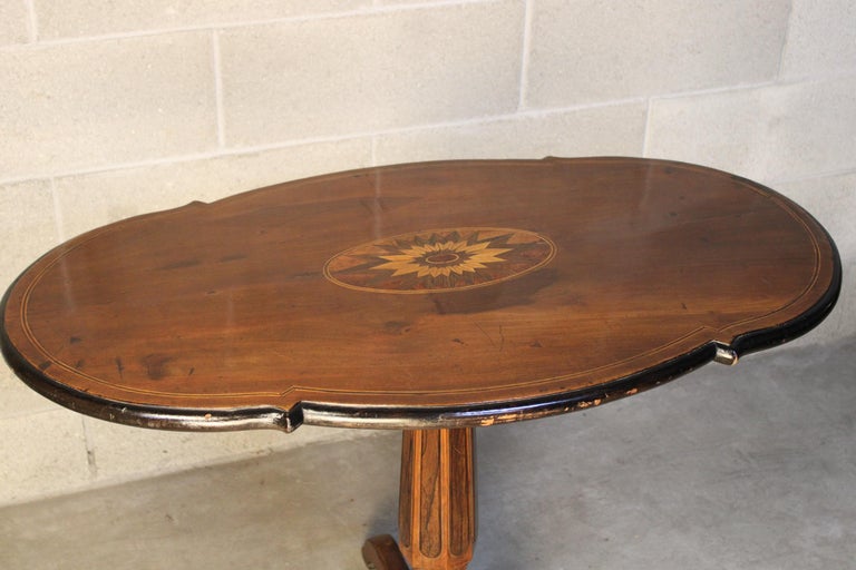 Empire 19th Century Italian Marquetry Center Table, mahogany center table For Sale