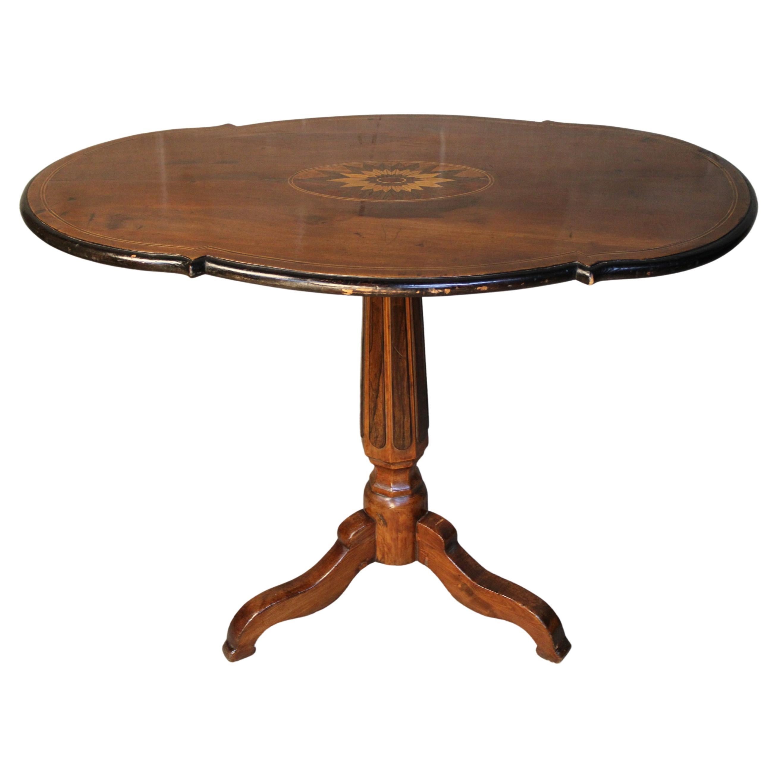 19th Century Italian Marquetry Center Table, mahogany center table