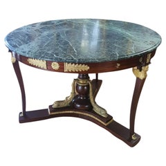 19th Century, Empire Center Table, Mahogany Wood, Gilded Bronze
