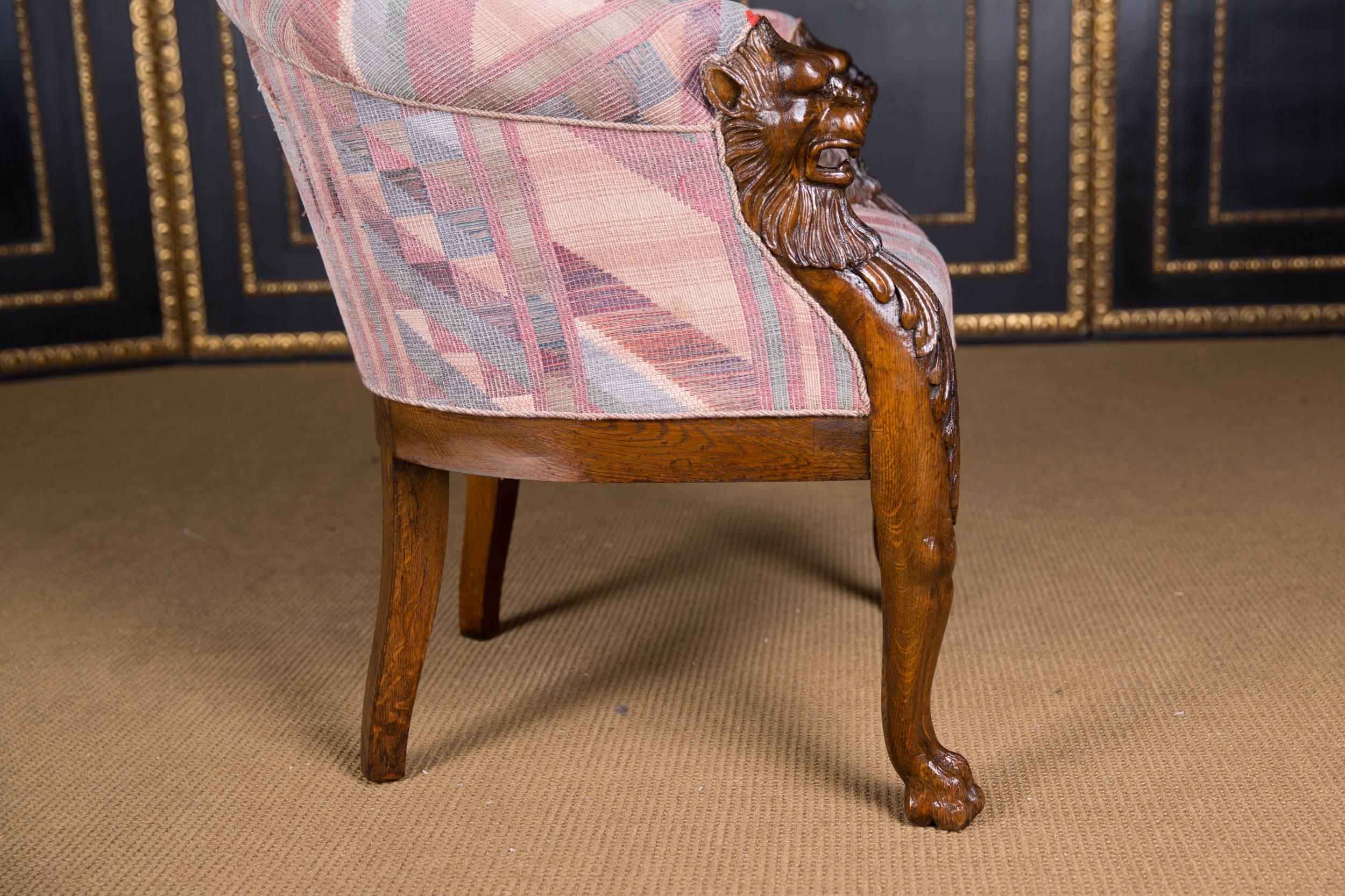 19th Century, Empire Chair with Lion Head, circa 1850-1870 Solid Oak 1