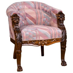 19th Century, Empire Chair with Lion Head, circa 1850-1870 Solid Oak