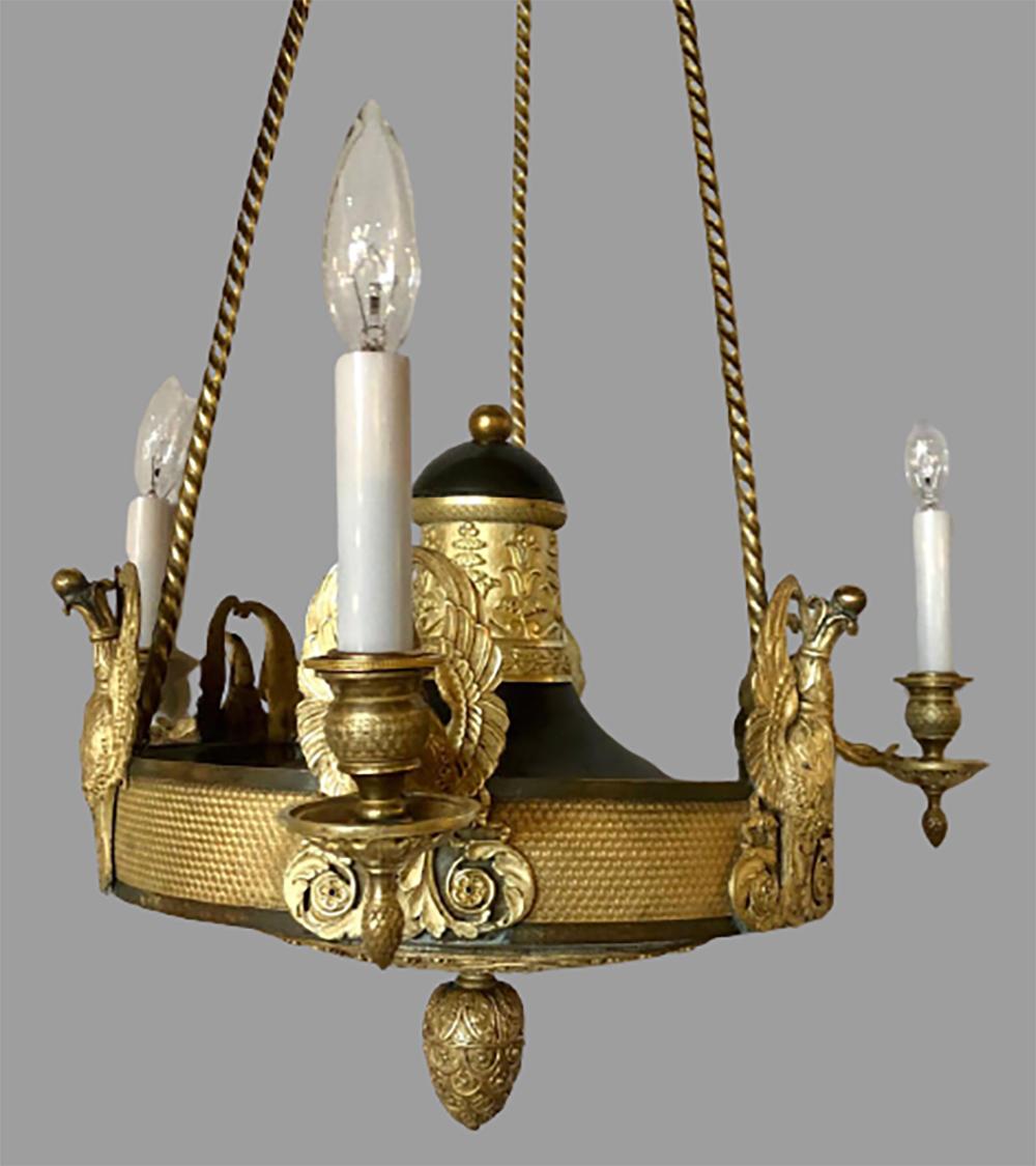 French 19th Century Empire Chandelier with Full Figure Swan Arms