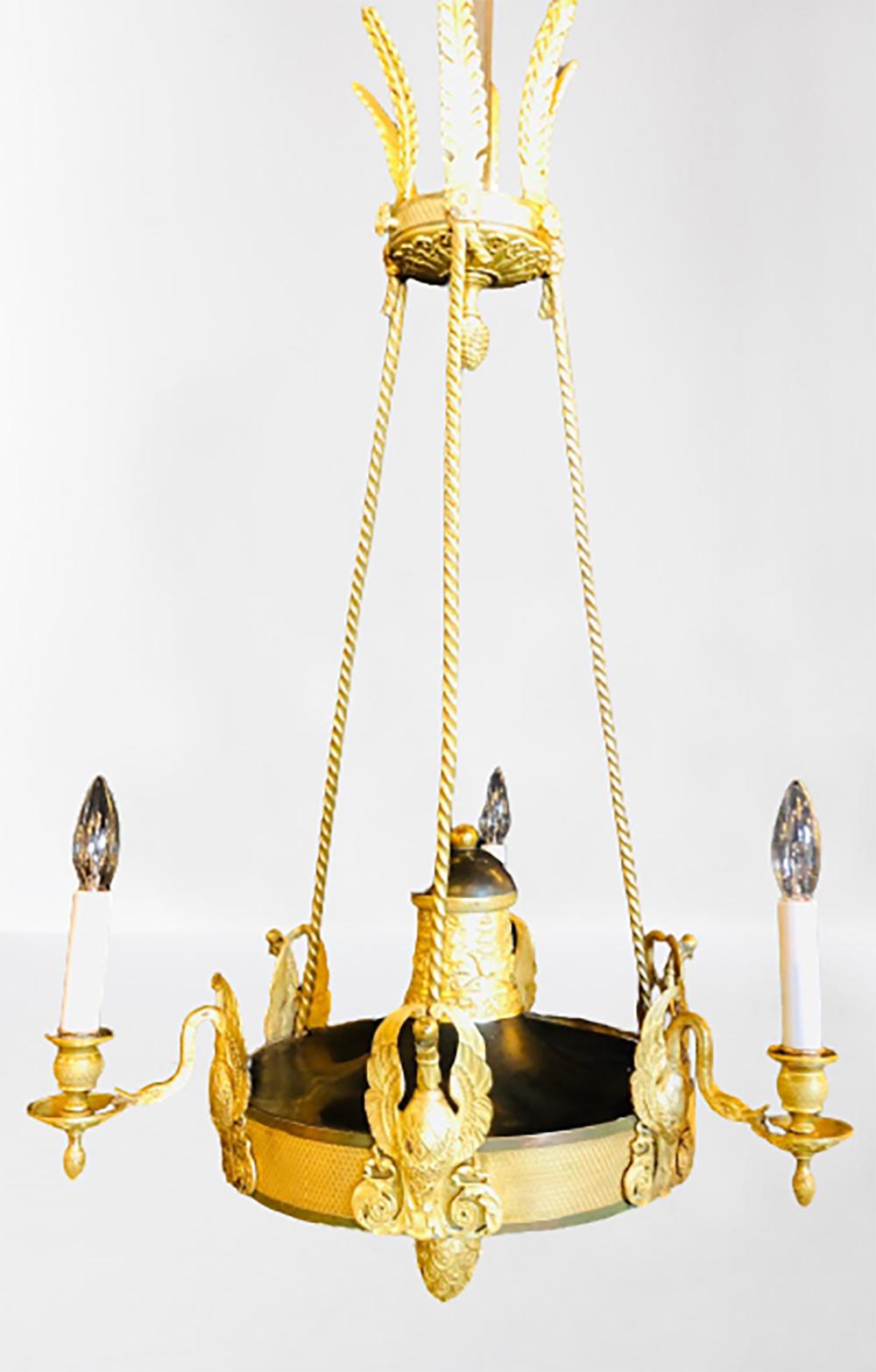 19th Century Empire Chandelier with Full Figure Swan Arms In Good Condition In Stamford, CT
