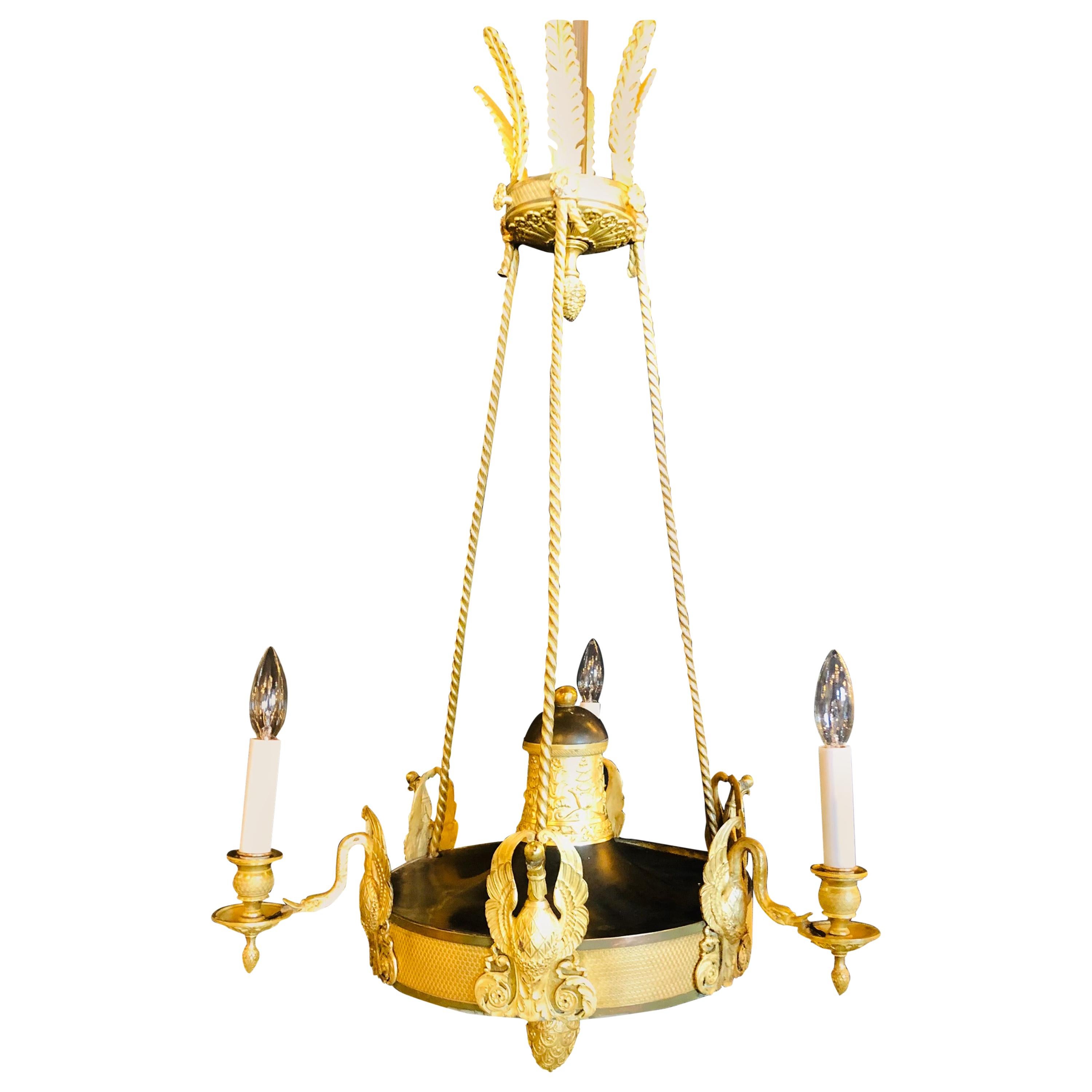 19th Century Empire Chandelier with Full Figure Swan Arms