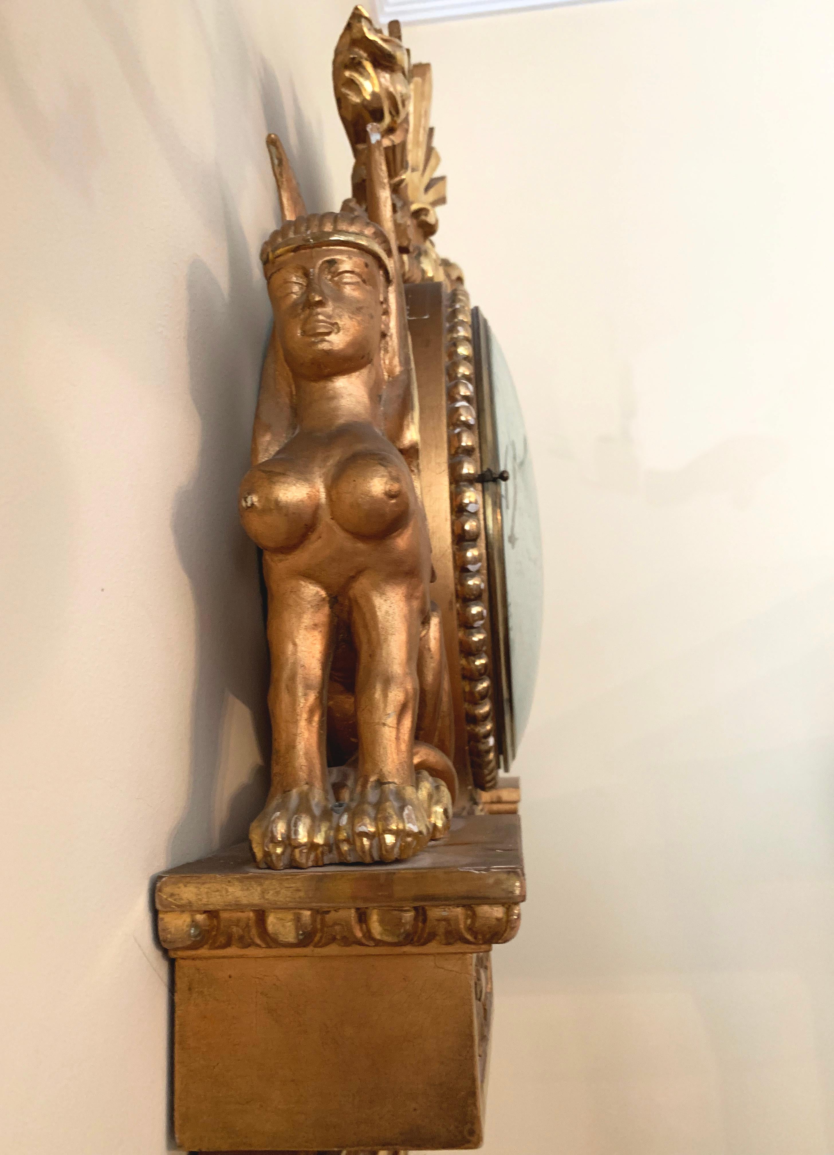 19th Century Empire Clock Gold T Kluge Stockholm with Sphinxes on Each Side 6