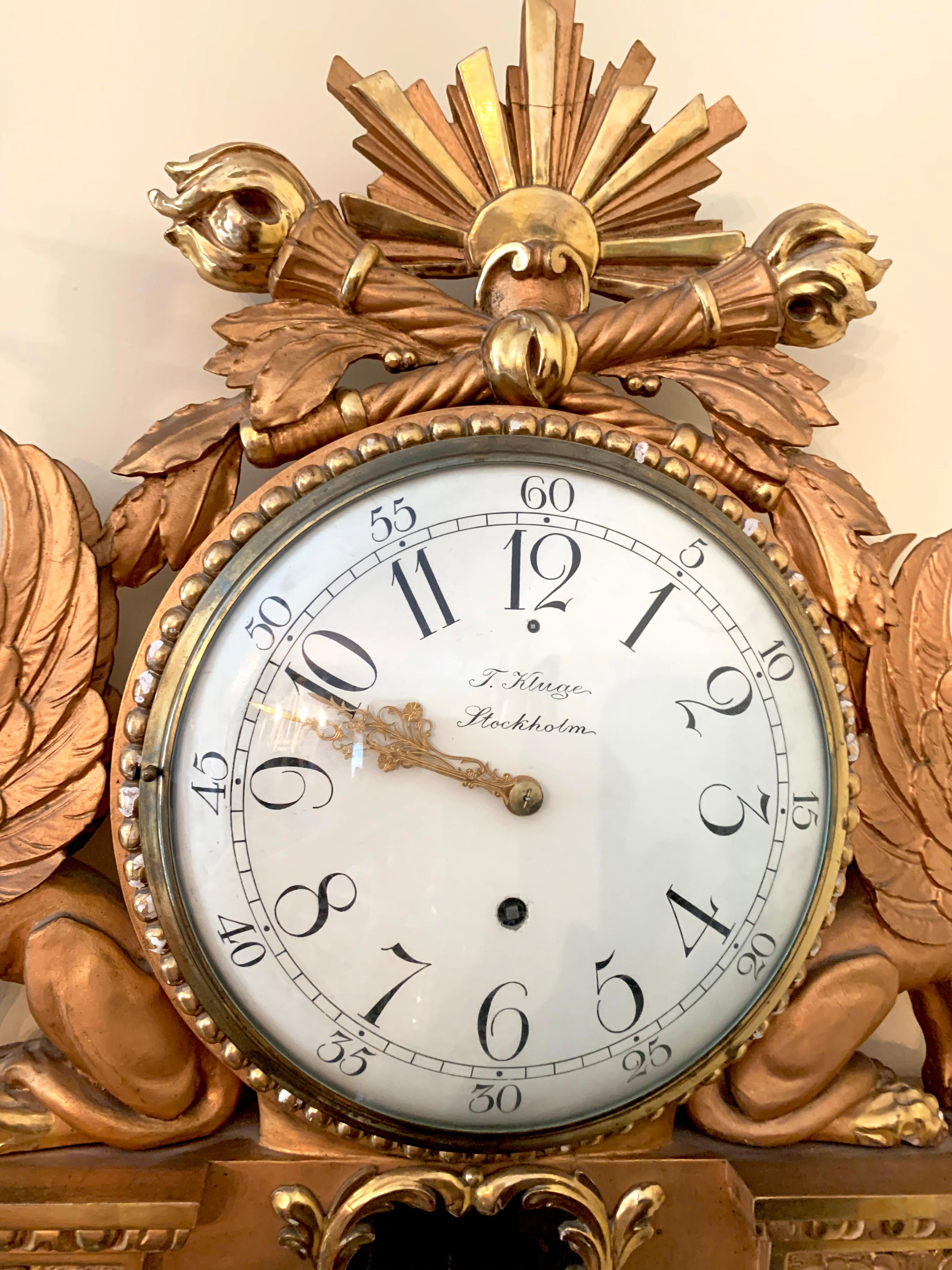 Empire-Uhr aus dem 19. Jahrhundert, Gold T Kluge Stockholm, mit Sphinxen auf jeder Seite im Angebot 8