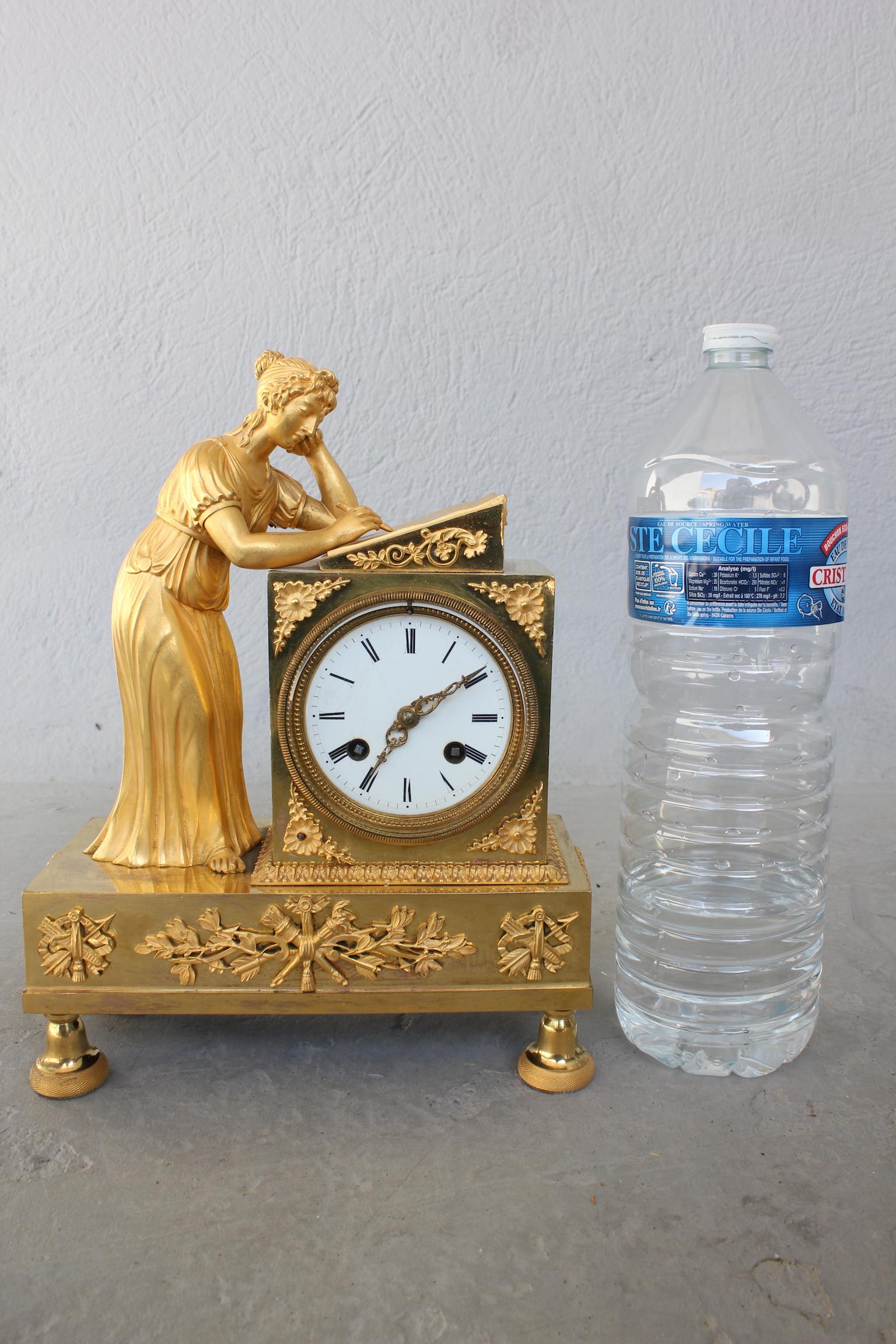 19th Century Empire Clock Representing a Woman Writing For Sale 5