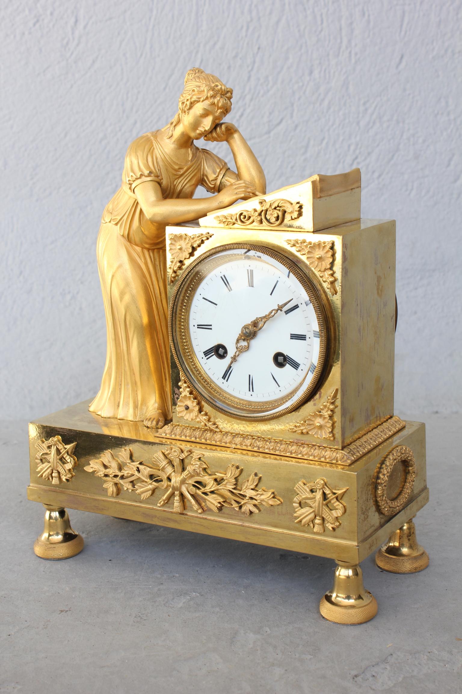 French 19th Century Empire Clock Representing a Woman Writing For Sale