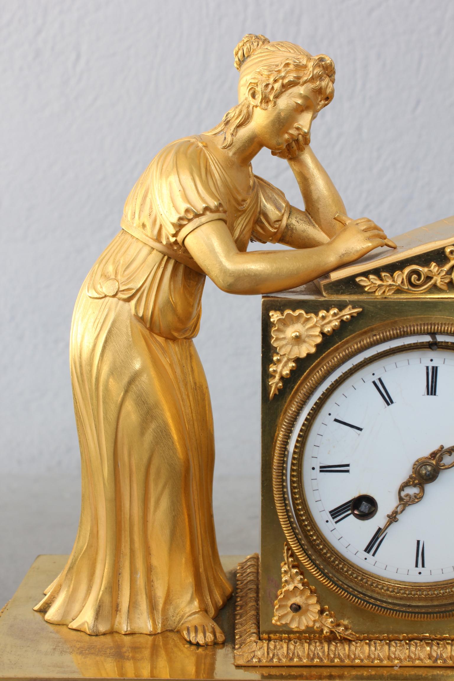 19th Century Empire Clock Representing a Woman Writing For Sale 1