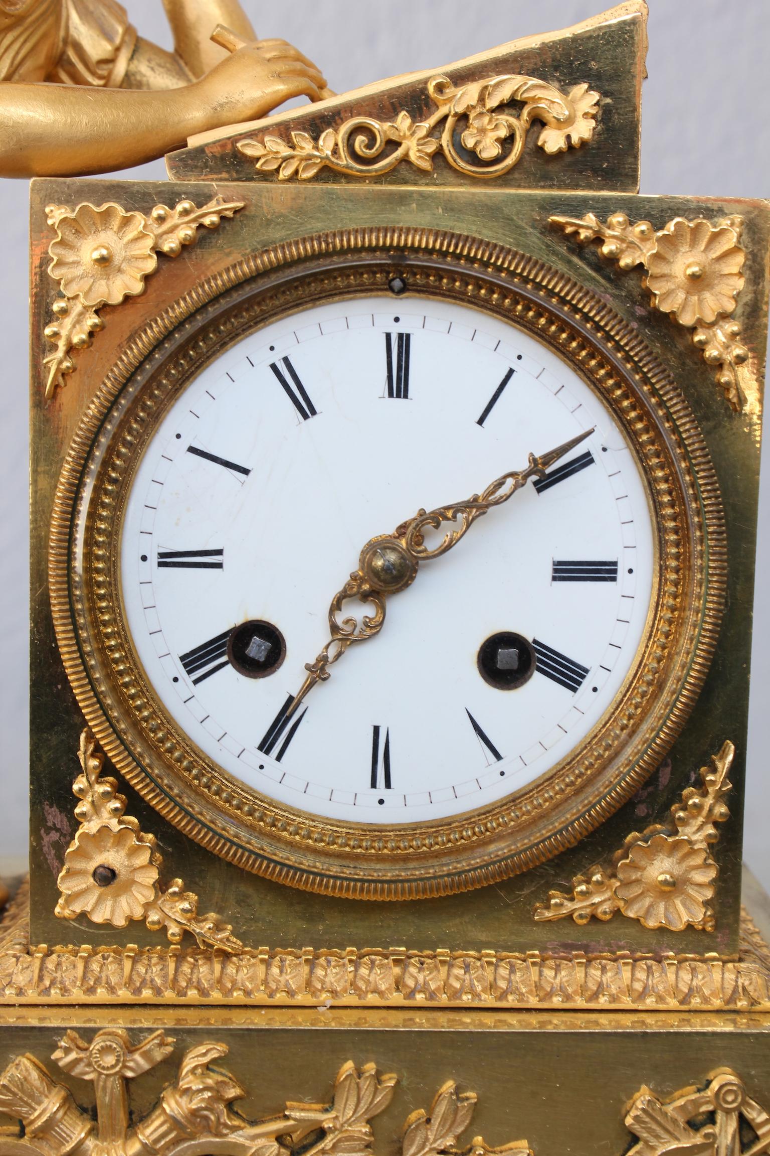 19th Century Empire Clock Representing a Woman Writing For Sale 2