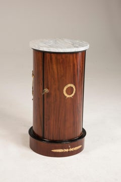 19th Century Empire Column Marble Top Walnut Wood Bronze Details Cabinet
