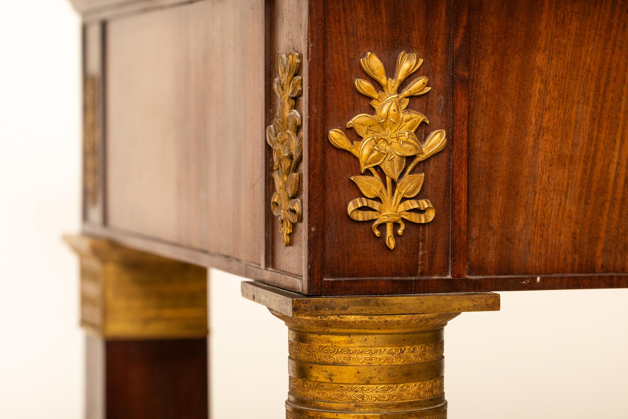 Italian 19th Century Empire Console Italy 1810 Marble Top Bronze Fittings For Sale