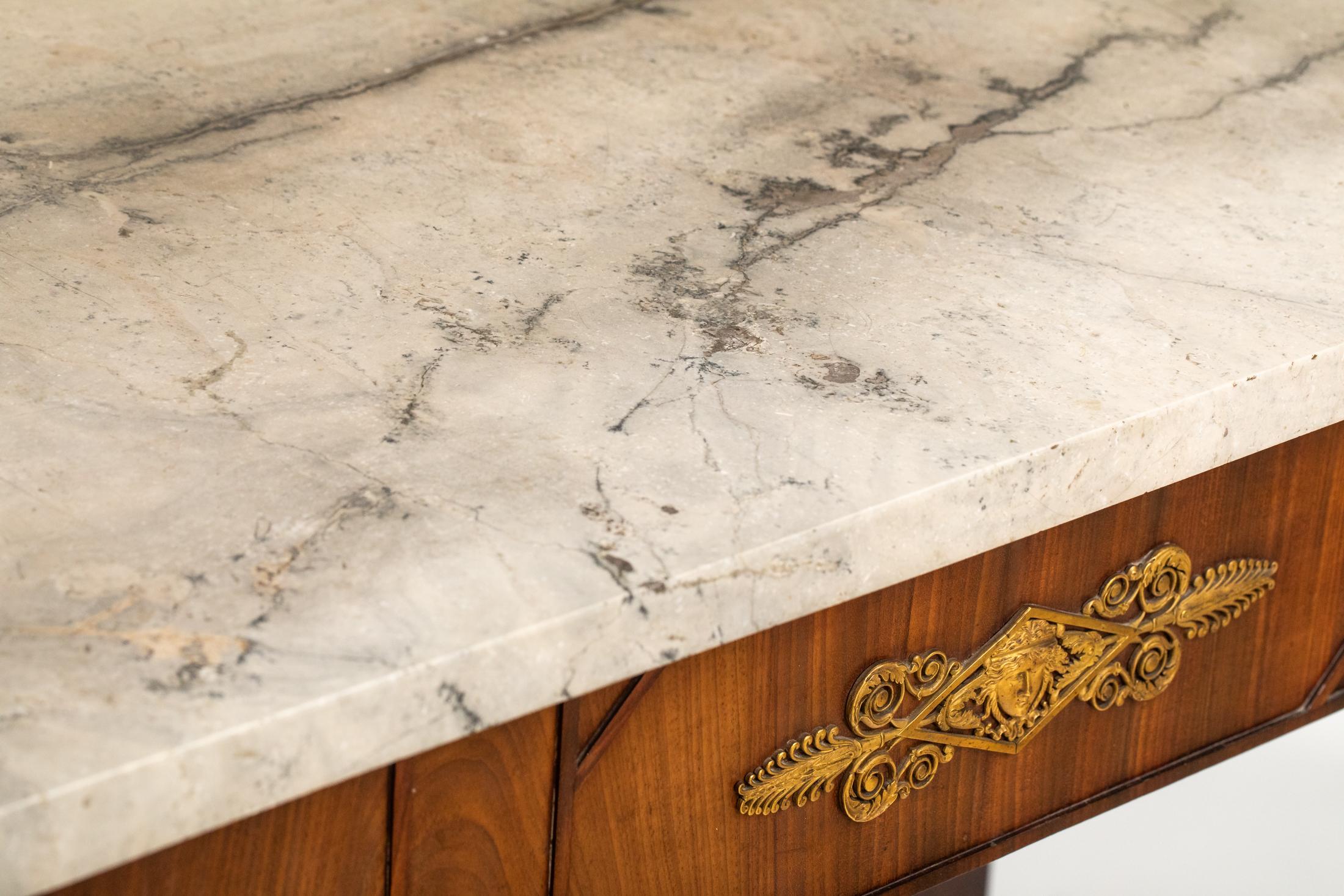 19th Century Empire Console Italy 1810 Marble Top Bronze Fittings In Good Condition For Sale In Epfach, DE