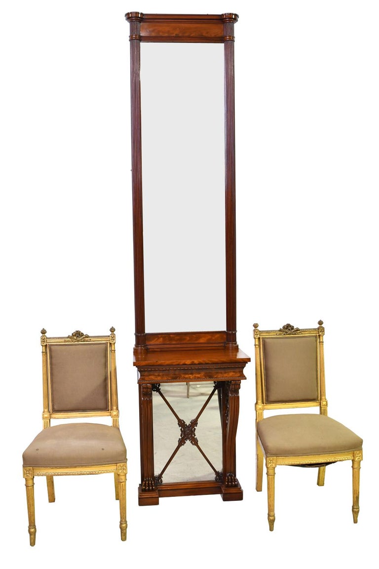 Tall Neoclassical Style Console Pier Mirror In Mahogany Denmark C 1830