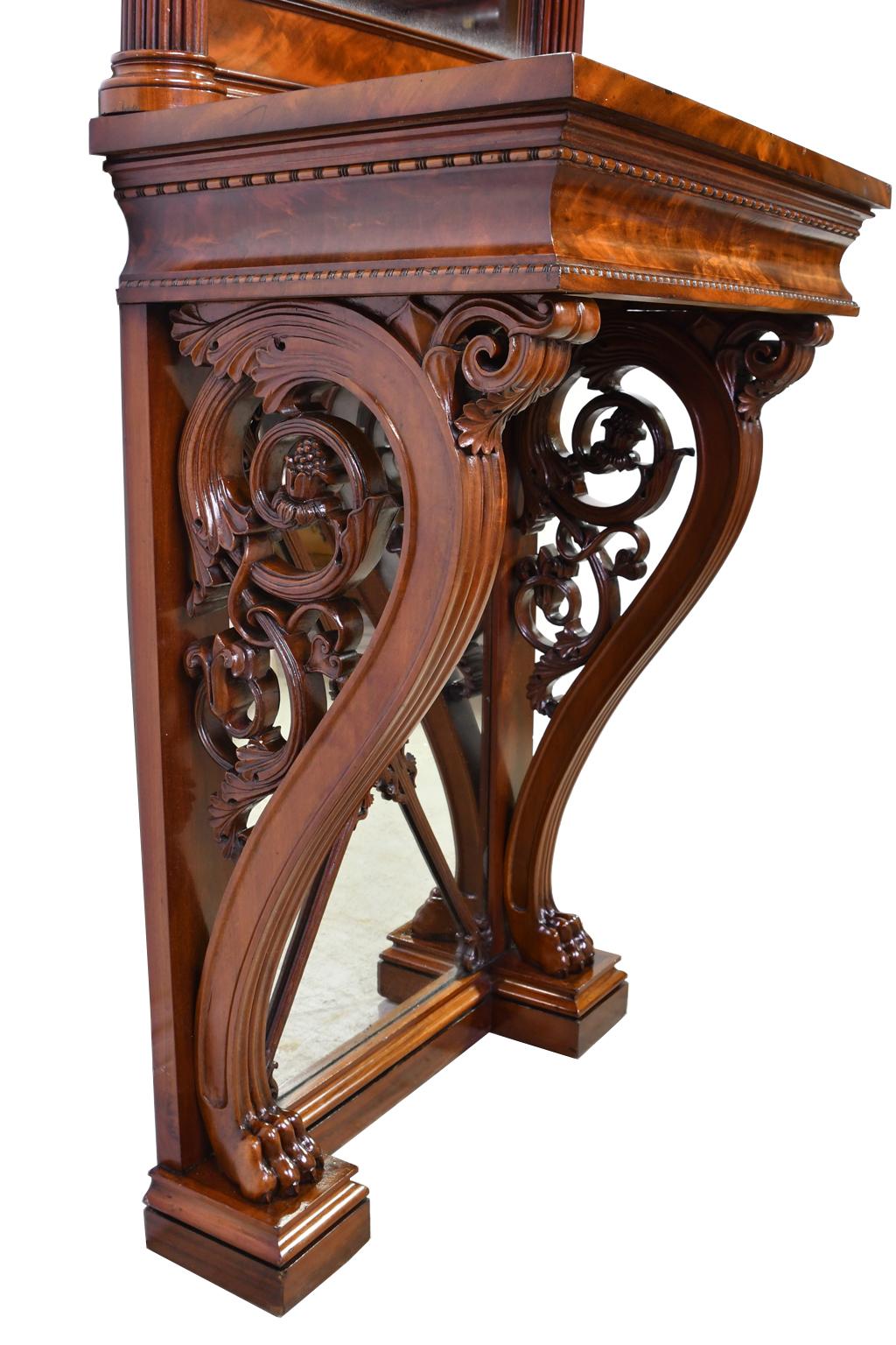 Mid-19th Century Tall Neoclassical-Style Console & Pier Mirror in Mahogany, Denmark, c. 1830