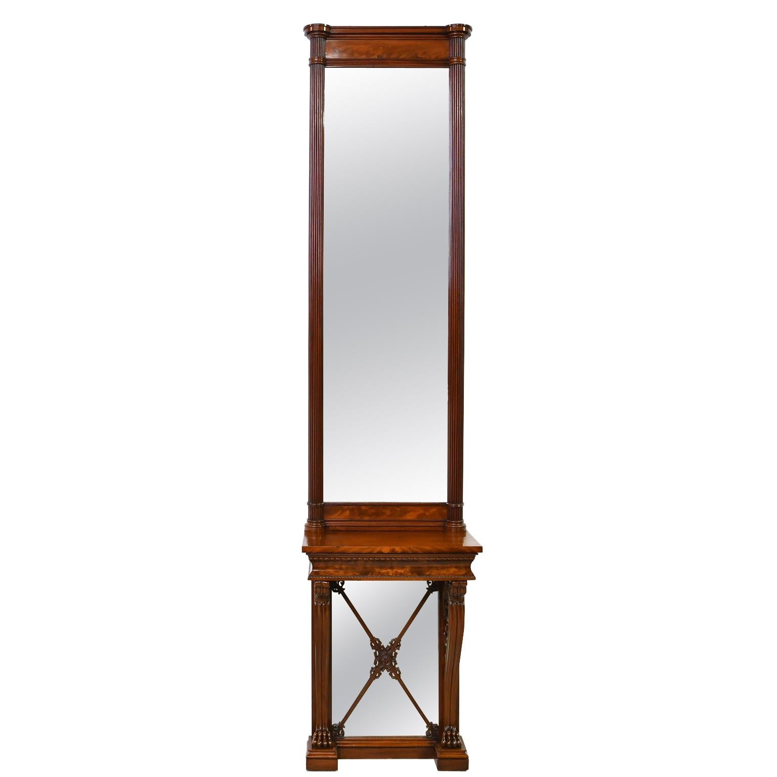 Tall Neoclassical-Style Console & Pier Mirror in Mahogany, Denmark, c. 1830