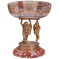 19th Century Empire Cut Crystal and Gilt Bronze Centerpiece on a Marble Base