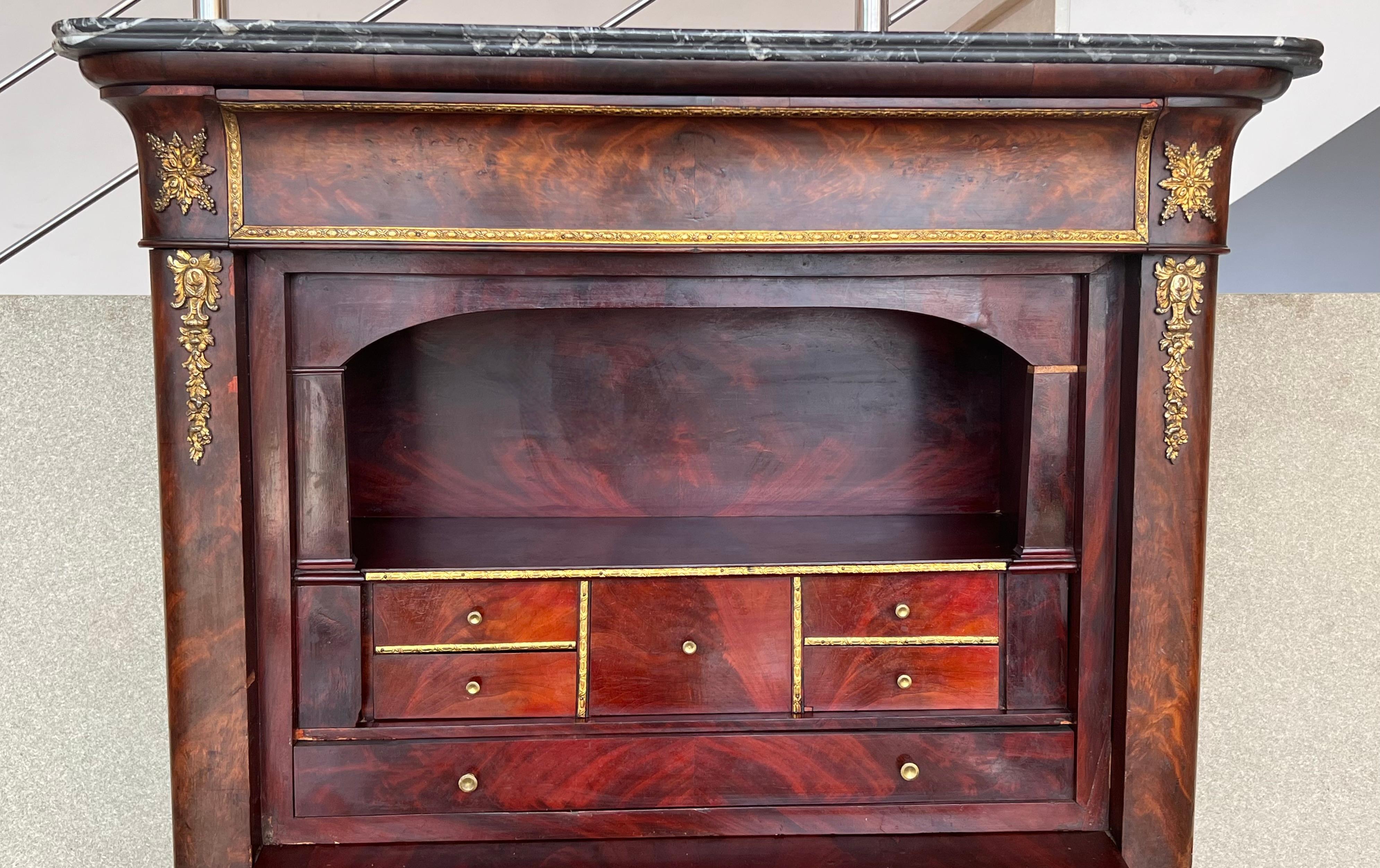 19th Century Empire Drop-Front Oak Secretary Desk or Abattant, Chest France For Sale 2