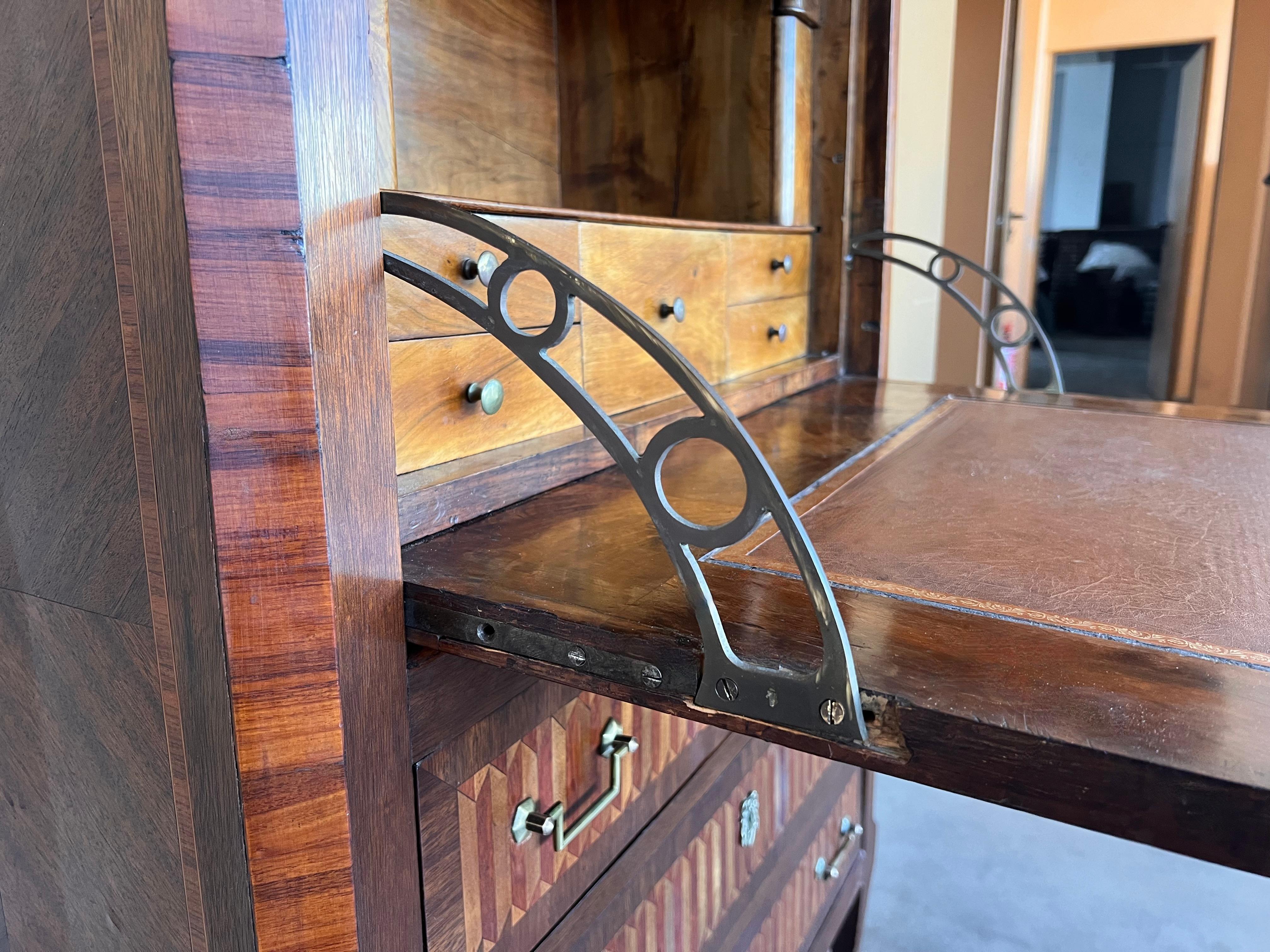 19th Century Empire Drop-Front Oak Secretary Desk or Abattant, Chest France For Sale 8