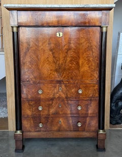 19th Century Empire Drop-Front Oak Secretary Desk or Abattant, Chest France