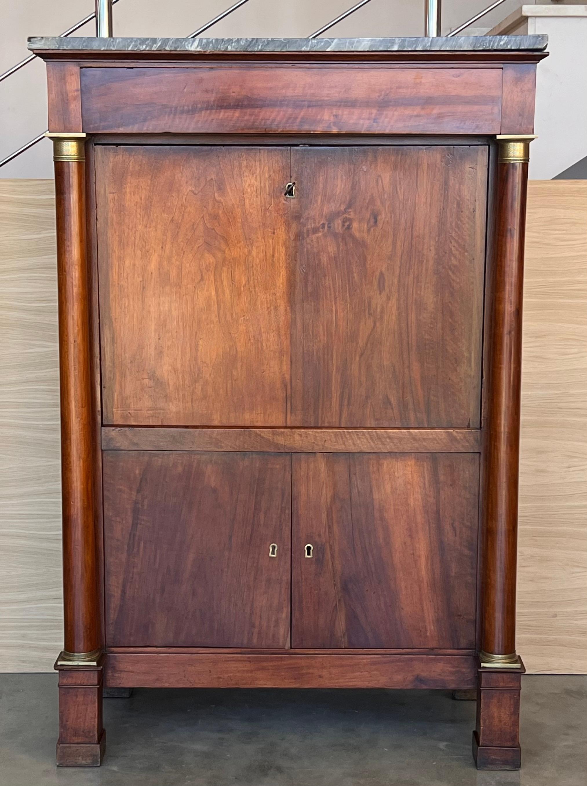 19. Jahrhundert Empire Drop-Front Eiche Sekretär Schreibtisch oder Abattant, Truhe Frankreich (Biedermeier) im Angebot