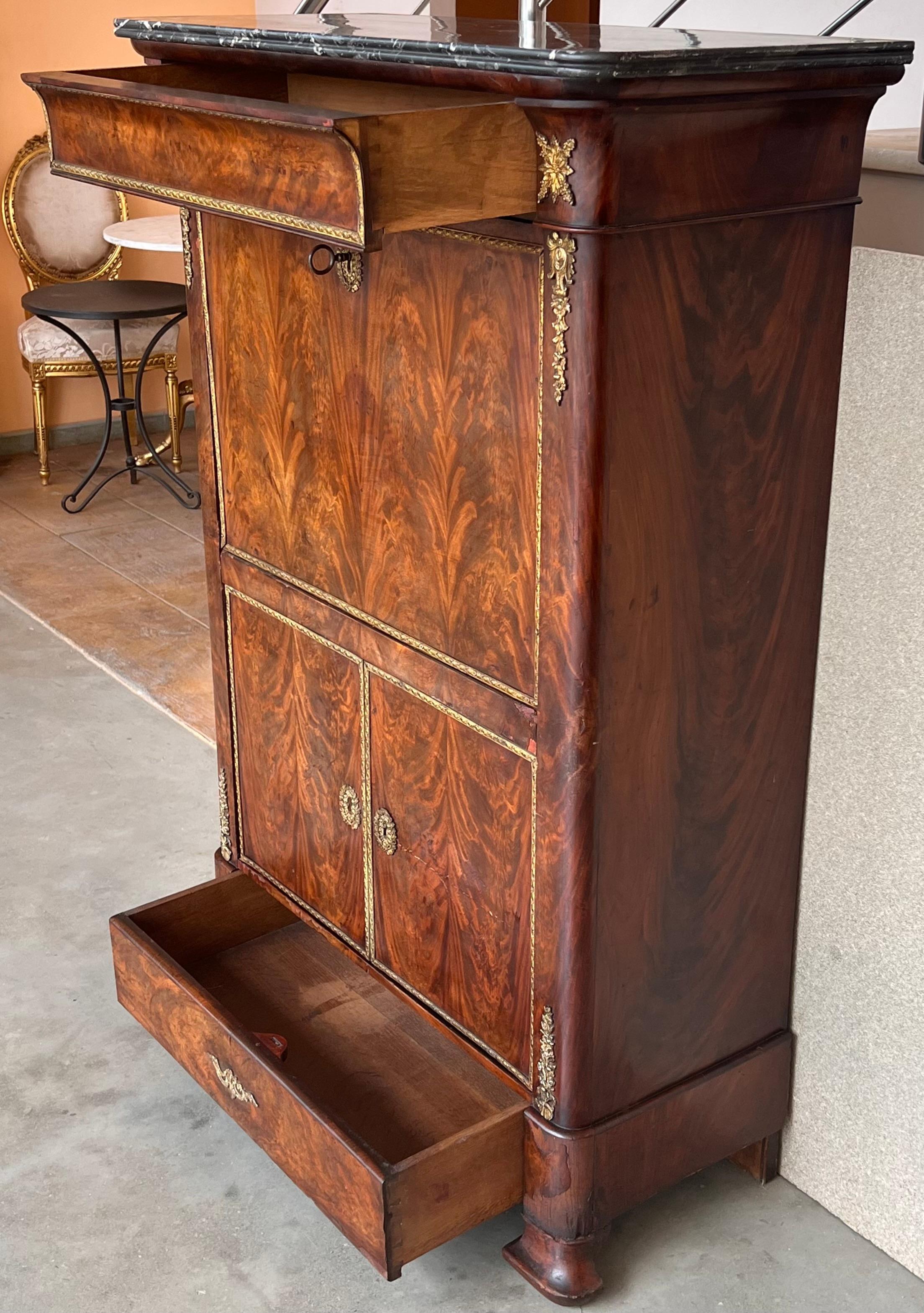 Biedermeier 19th Century Empire Drop-Front Oak Secretary Desk or Abattant, Chest France For Sale