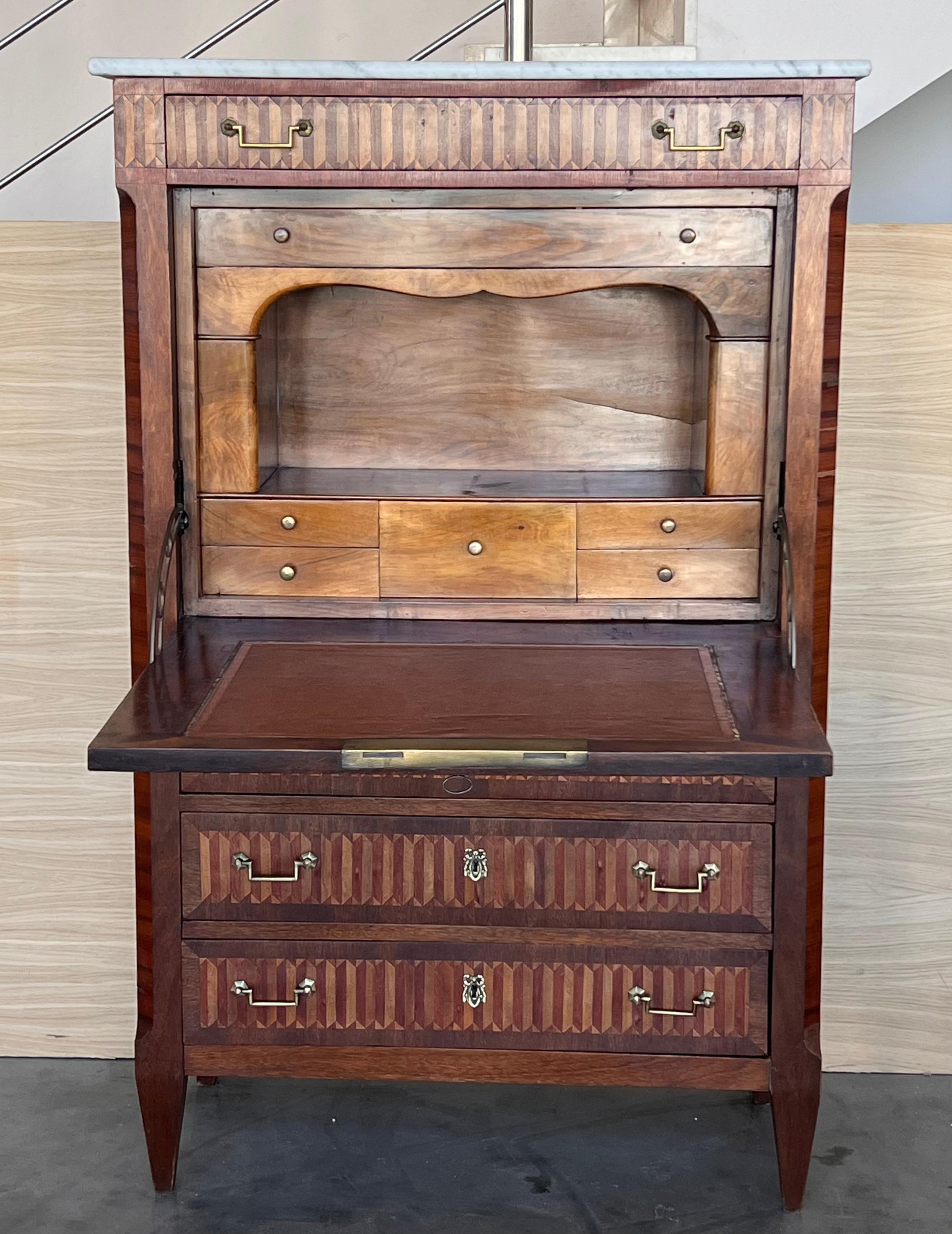 19th Century Empire Drop-Front Oak Secretary Desk or Abattant, Chest France In Good Condition For Sale In Miami, FL